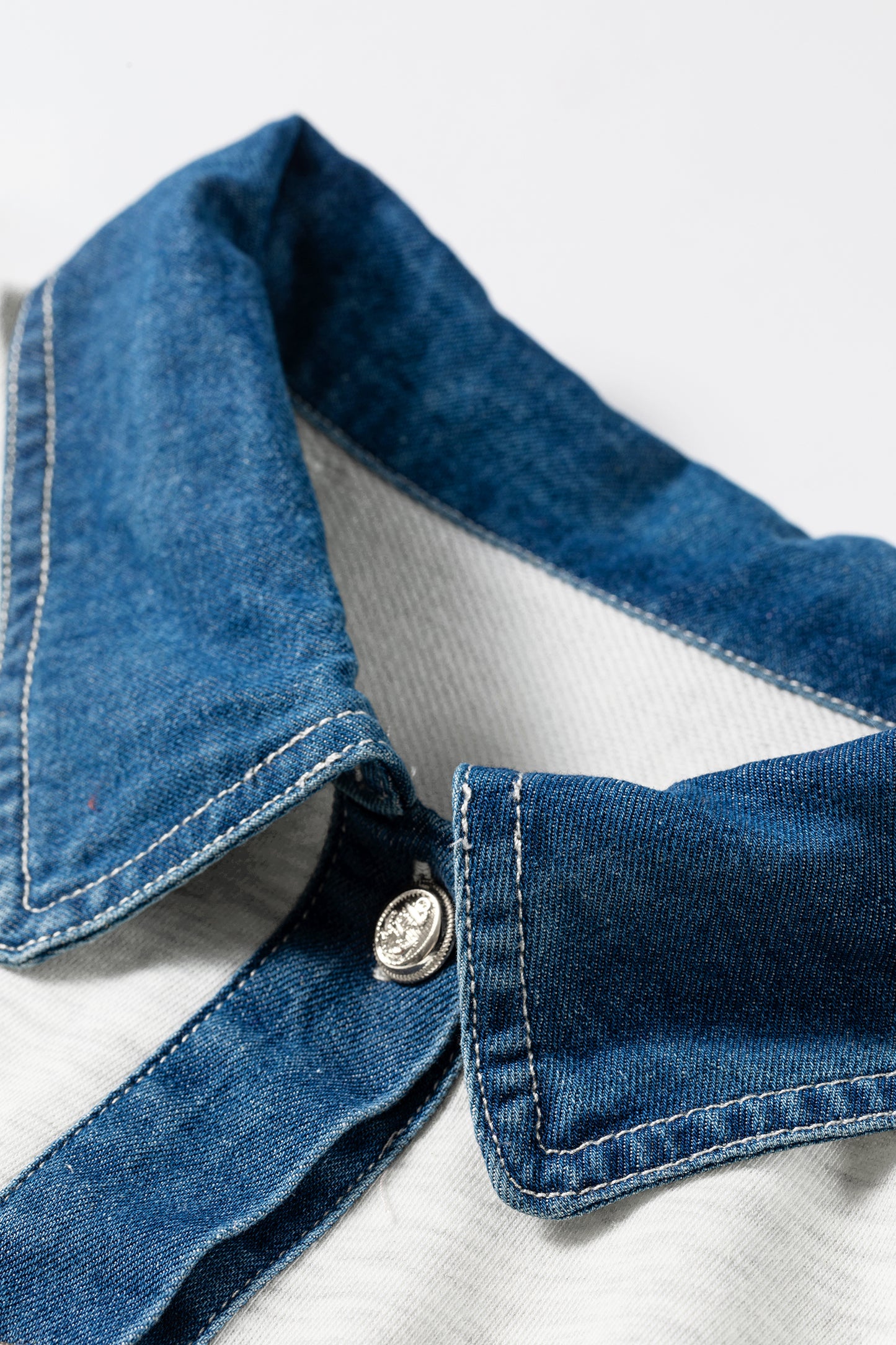 Light Grey Denim Patchwork Polo Collar Elastic Waist Sleeveless Romper-Bottoms/Jumpsuits & Rompers-[Adult]-[Female]-2022 Online Blue Zone Planet