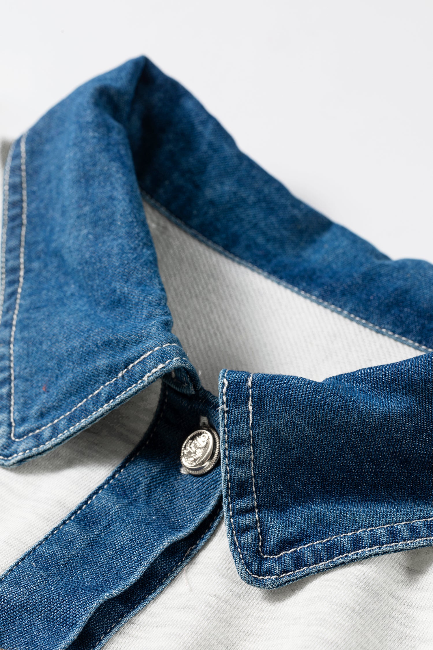 Light Grey Denim Patchwork Polo Collar Elastic Waist Sleeveless Romper-Bottoms/Jumpsuits & Rompers-[Adult]-[Female]-2022 Online Blue Zone Planet