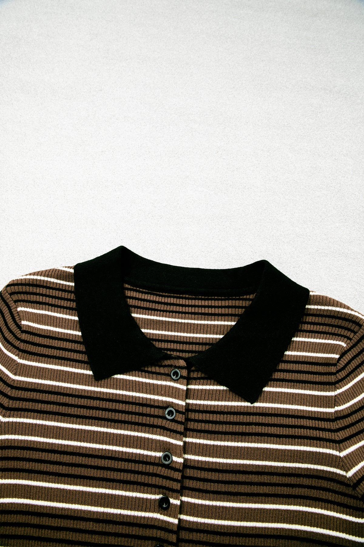 Green Stripe Striped Ribbed Knit Button Collar Sweater-TOPS / DRESSES-[Adult]-[Female]-2022 Online Blue Zone Planet