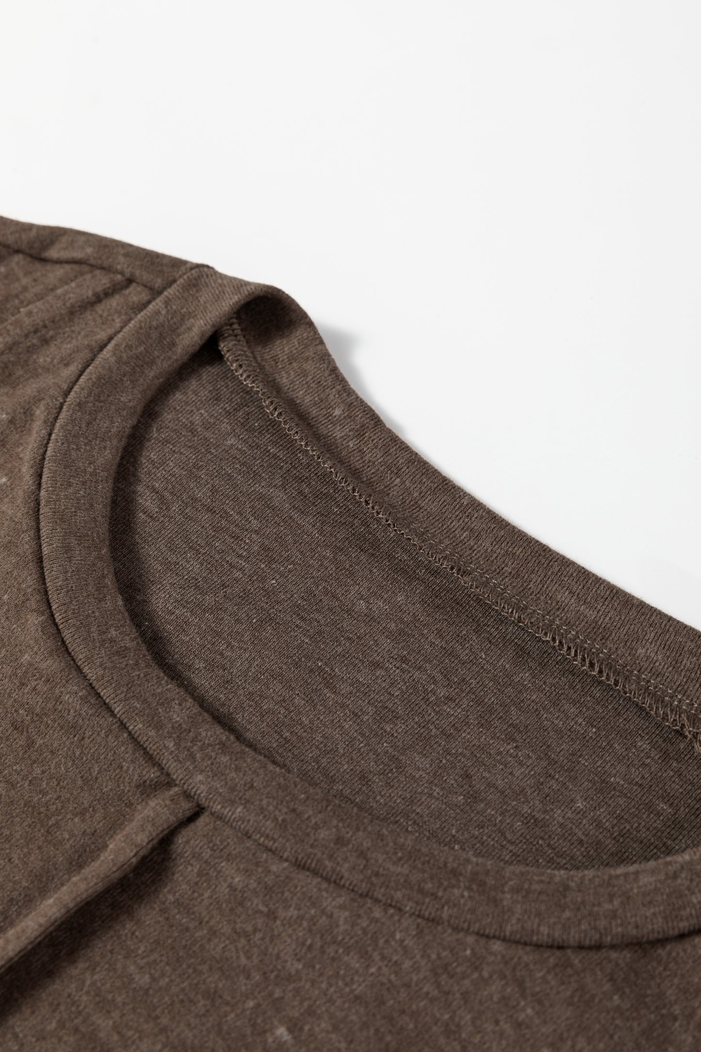 Chicory Coffee Solid Exposed Seam Crew Neck Long Sleeve Top-Tops/Long Sleeve Tops-[Adult]-[Female]-2022 Online Blue Zone Planet