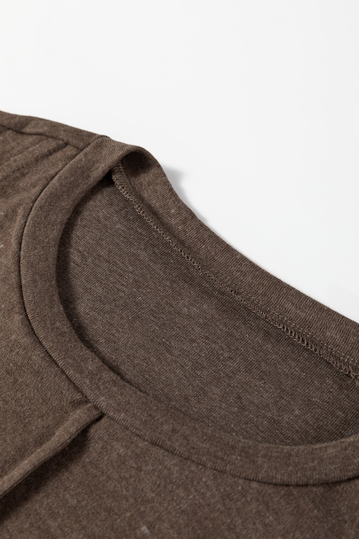 Chicory Coffee Solid Exposed Seam Crew Neck Long Sleeve Top-Tops/Long Sleeve Tops-[Adult]-[Female]-2022 Online Blue Zone Planet