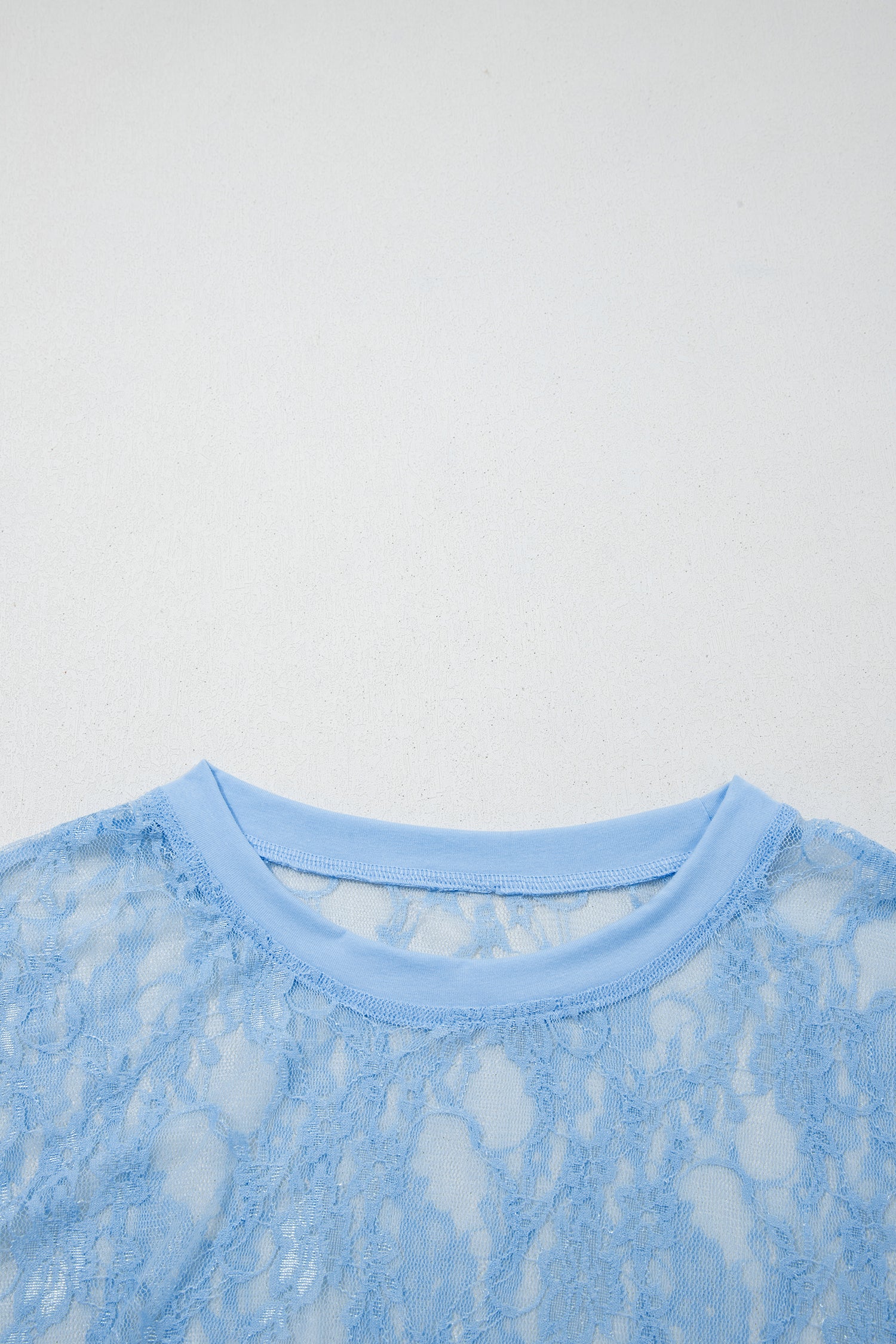 Beau Blue Sheer Floral Lace Boxy Tee-Tops/Tops & Tees-[Adult]-[Female]-2022 Online Blue Zone Planet