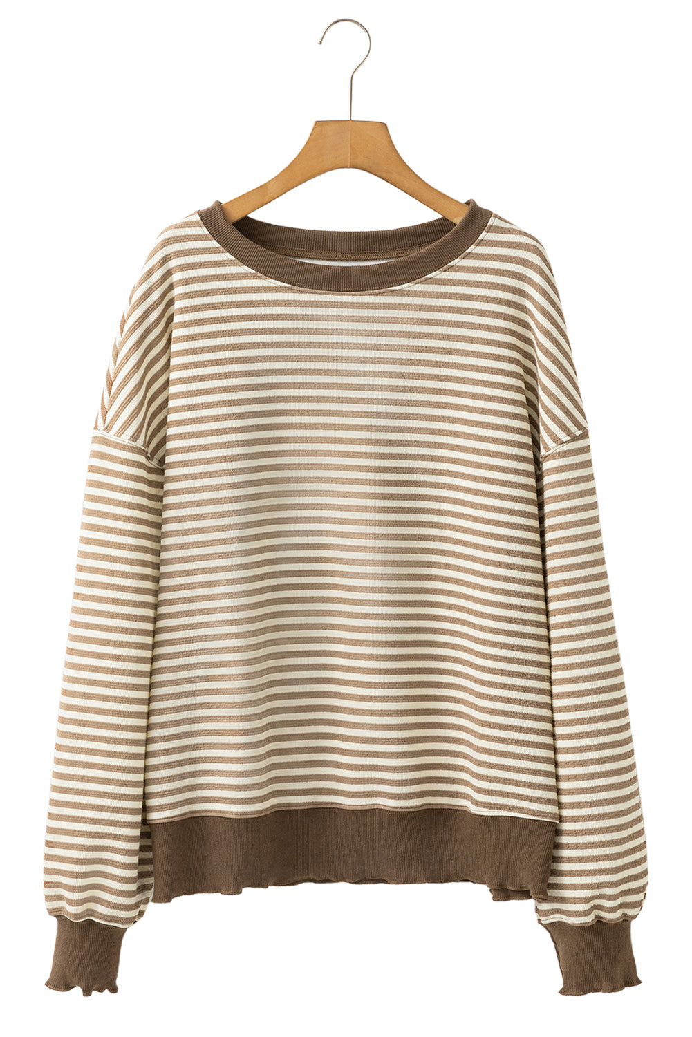 Blue Zone Planet | Green Stripe Drop Shoulder Long Sleeve Top-Long Sleeve Tops-[Adult]-[Female]-2022 Online Blue Zone Planet