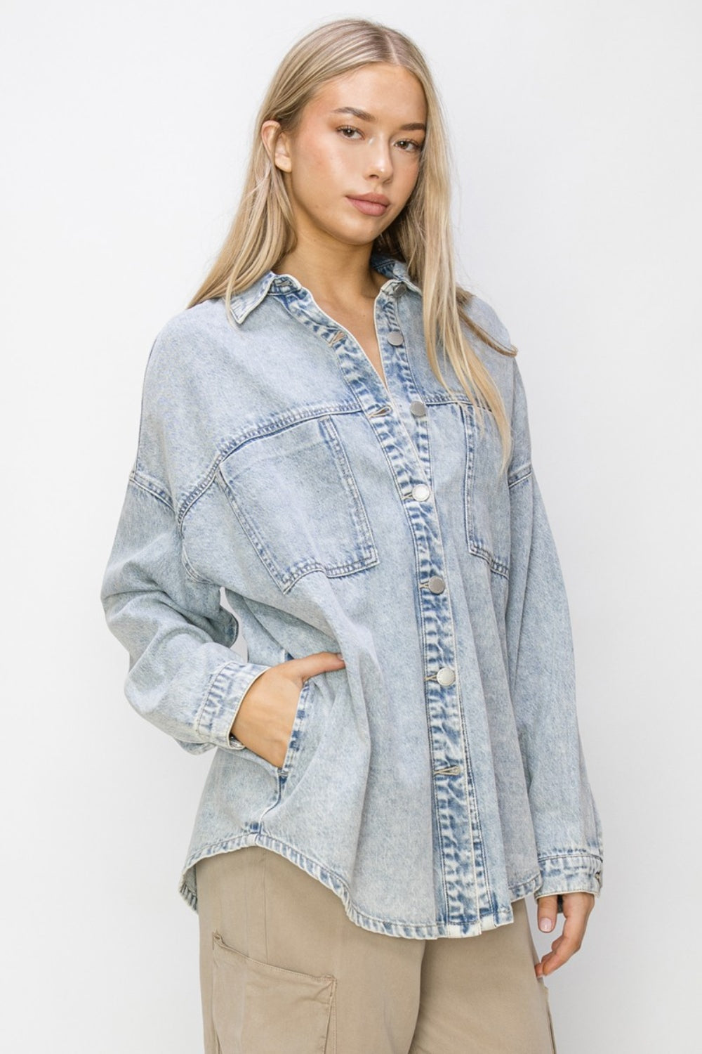 Blue Zone Planet | RISEN Button Up Long Sleeve Shacket-TOPS / DRESSES-[Adult]-[Female]-2022 Online Blue Zone Planet