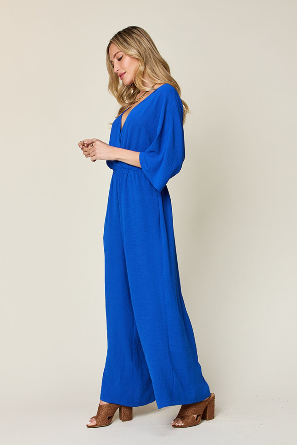 Double Take Full Size Surplice Wide Leg Jumpsuit with Pockets-TOPS / DRESSES-[Adult]-[Female]-2022 Online Blue Zone Planet