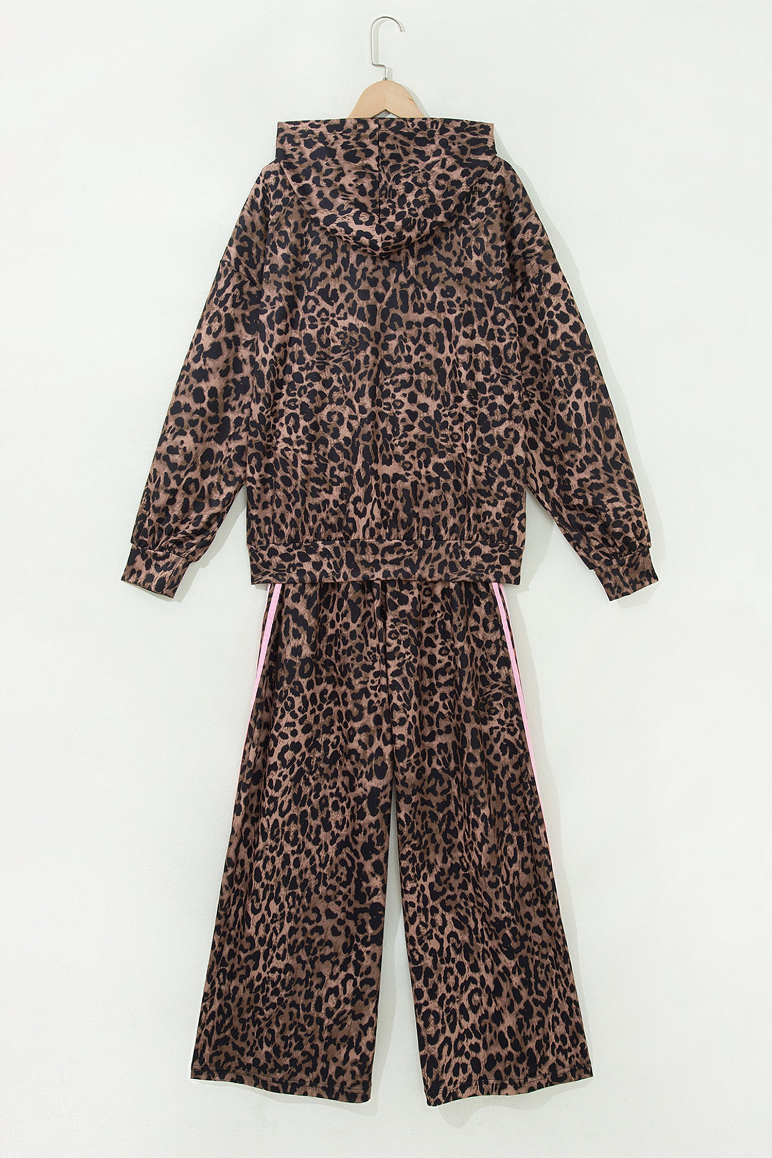 Brown Leopard Print Contrast Striped Detail Long Sleeve Top Pant Set-Two Piece Sets/Pant Sets-[Adult]-[Female]-2022 Online Blue Zone Planet