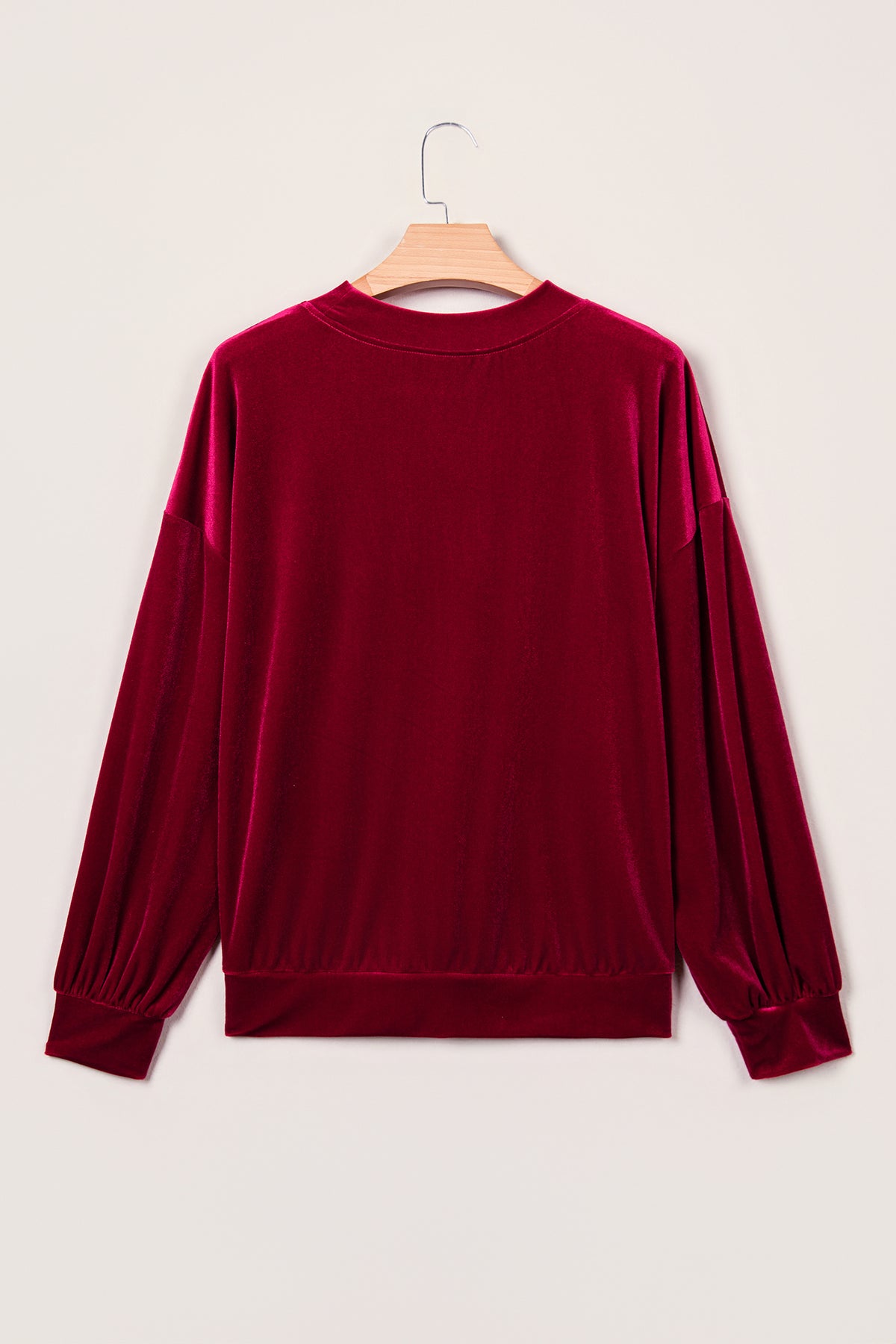 Burgundy Christmas Velvet Graphic Print Long Sleeve Sweatshirt-Tops/Sweatshirts & Hoodies-[Adult]-[Female]-2022 Online Blue Zone Planet