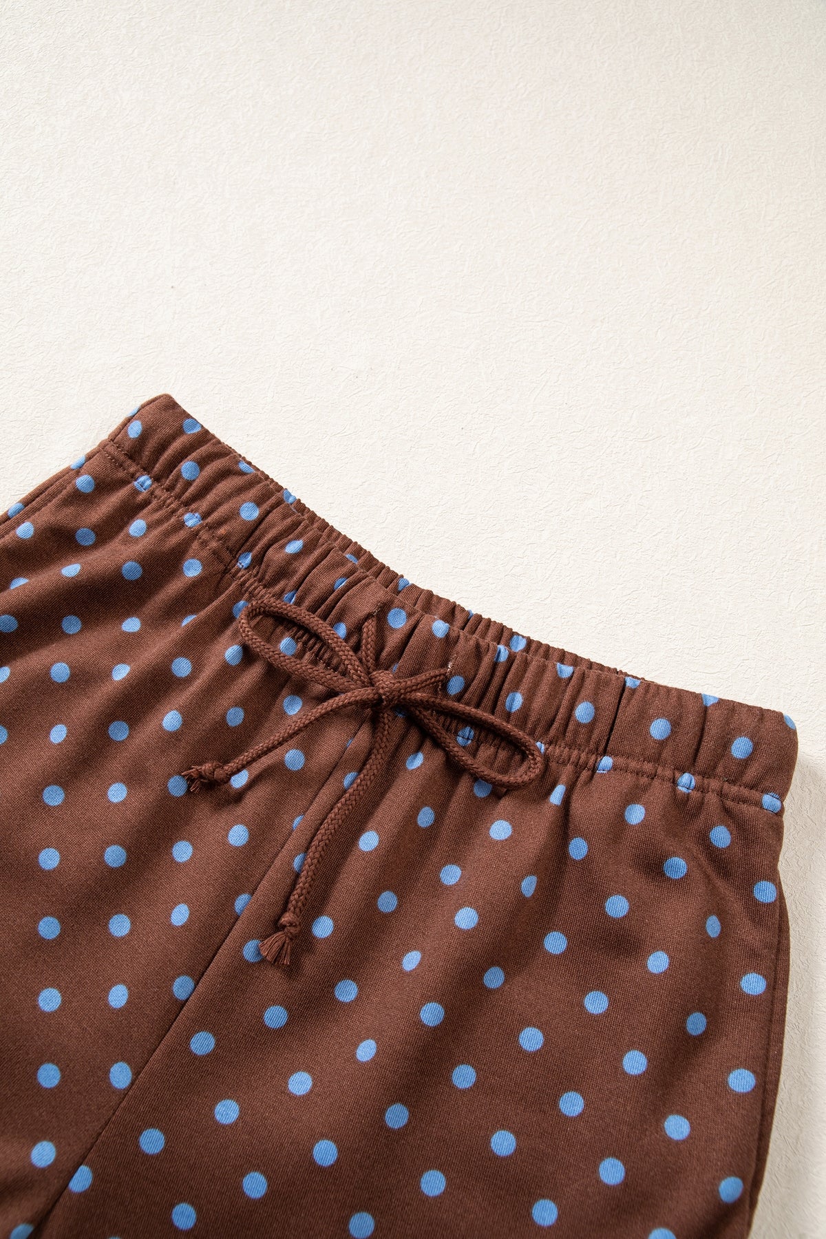 Brown Polka Dot Drawstring Wide Leg Long Sleeve Top Pant Set-Two Piece Sets/Pant Sets-[Adult]-[Female]-2022 Online Blue Zone Planet