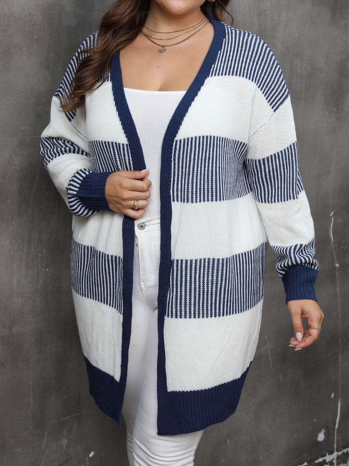 Plus Size Open Front Long Sleeve Cardigan-TOPS / DRESSES-[Adult]-[Female]-2022 Online Blue Zone Planet