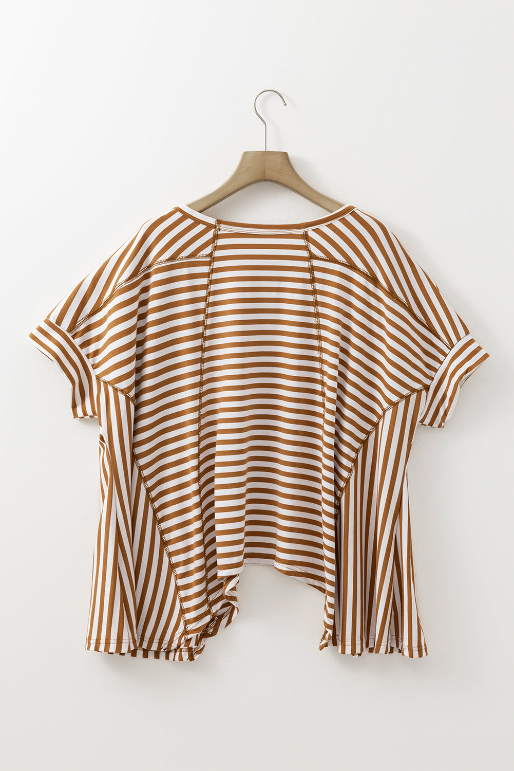 Khaki Striped Batwing Sleeve Oversized Top-Oversized T Shirt-[Adult]-[Female]-2022 Online Blue Zone Planet