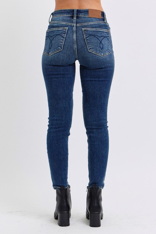 Judy Blue Full Size Mid-Rise Waist Skinny Jeans with Pockets-BOTTOMS SIZES SMALL MEDIUM LARGE-[Adult]-[Female]-2022 Online Blue Zone Planet