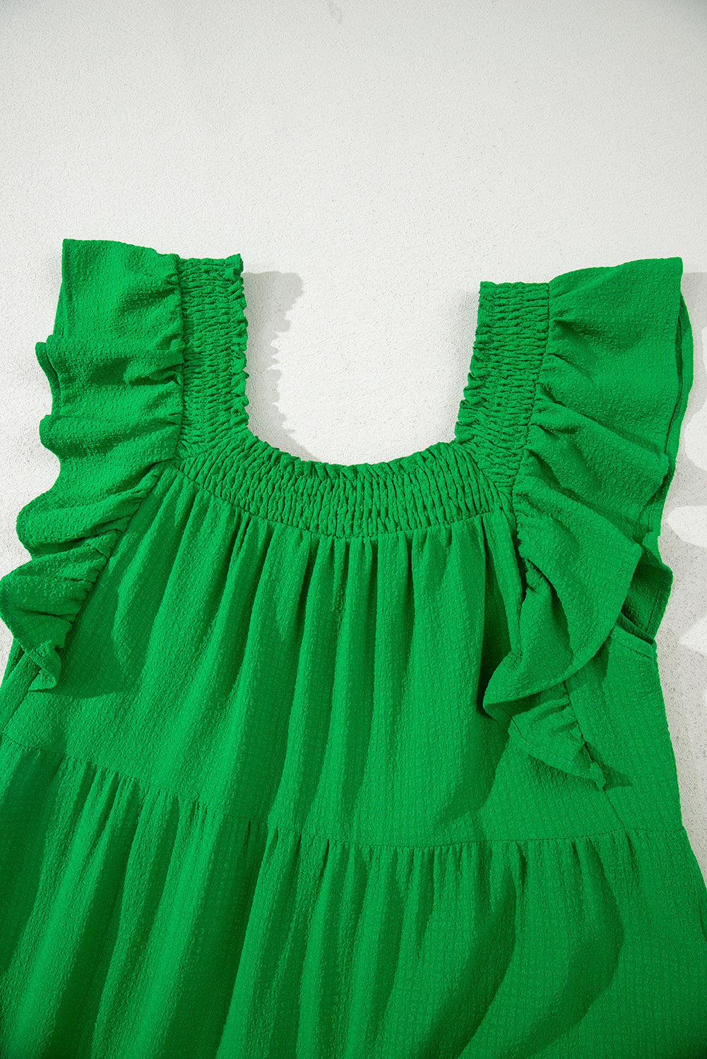 Green Ruffled Flutter Sleeve Square Neck Textured Tiered Maxi Dress-TOPS / DRESSES-[Adult]-[Female]-2022 Online Blue Zone Planet