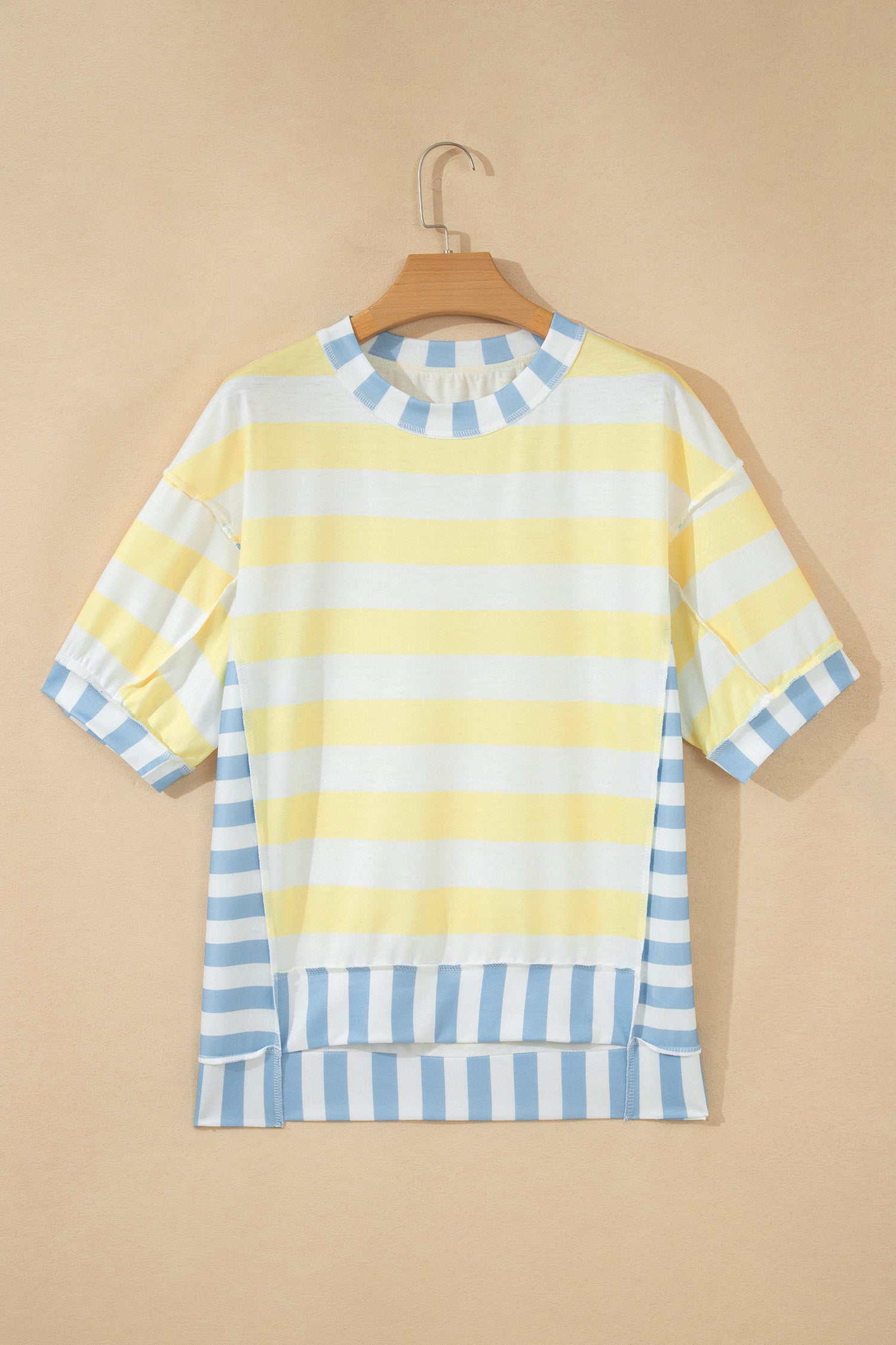 Pink Stripe Exposed Seam Contrast Patchwork Oversized Top-Tops/Tops & Tees-[Adult]-[Female]-2022 Online Blue Zone Planet