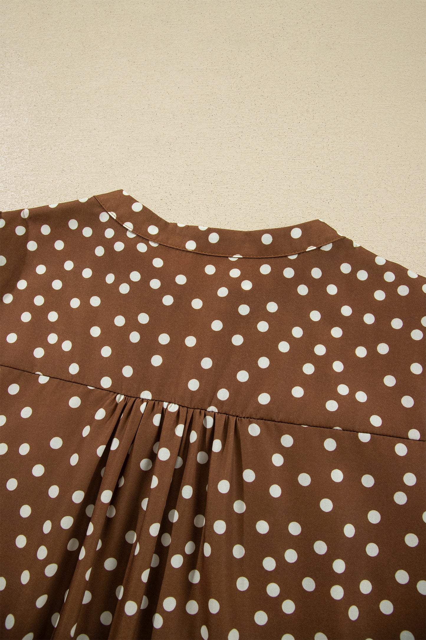 Brown V Neck Polka Dot Long Sleeve Shift Plus Size Dress-TOPS / DRESSES-[Adult]-[Female]-2022 Online Blue Zone Planet