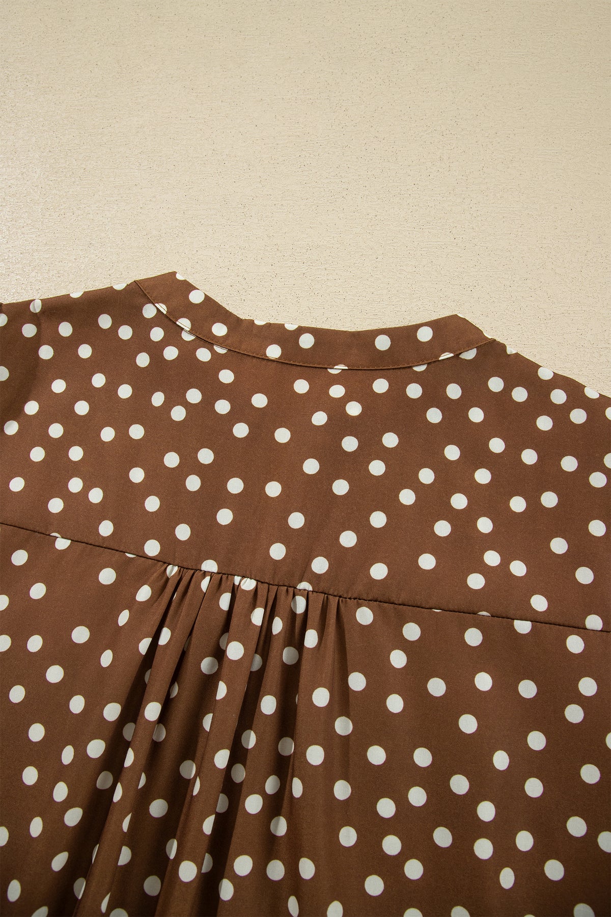 Brown V Neck Polka Dot Long Sleeve Shift Plus Size Dress-TOPS / DRESSES-[Adult]-[Female]-2022 Online Blue Zone Planet