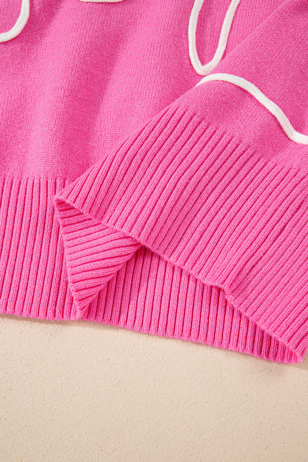 Blue Zone Planet | Bright Pink Sweet Bow Pattern Drop Sleeve Knit Sweater-Sweaters-[Adult]-[Female]-2022 Online Blue Zone Planet