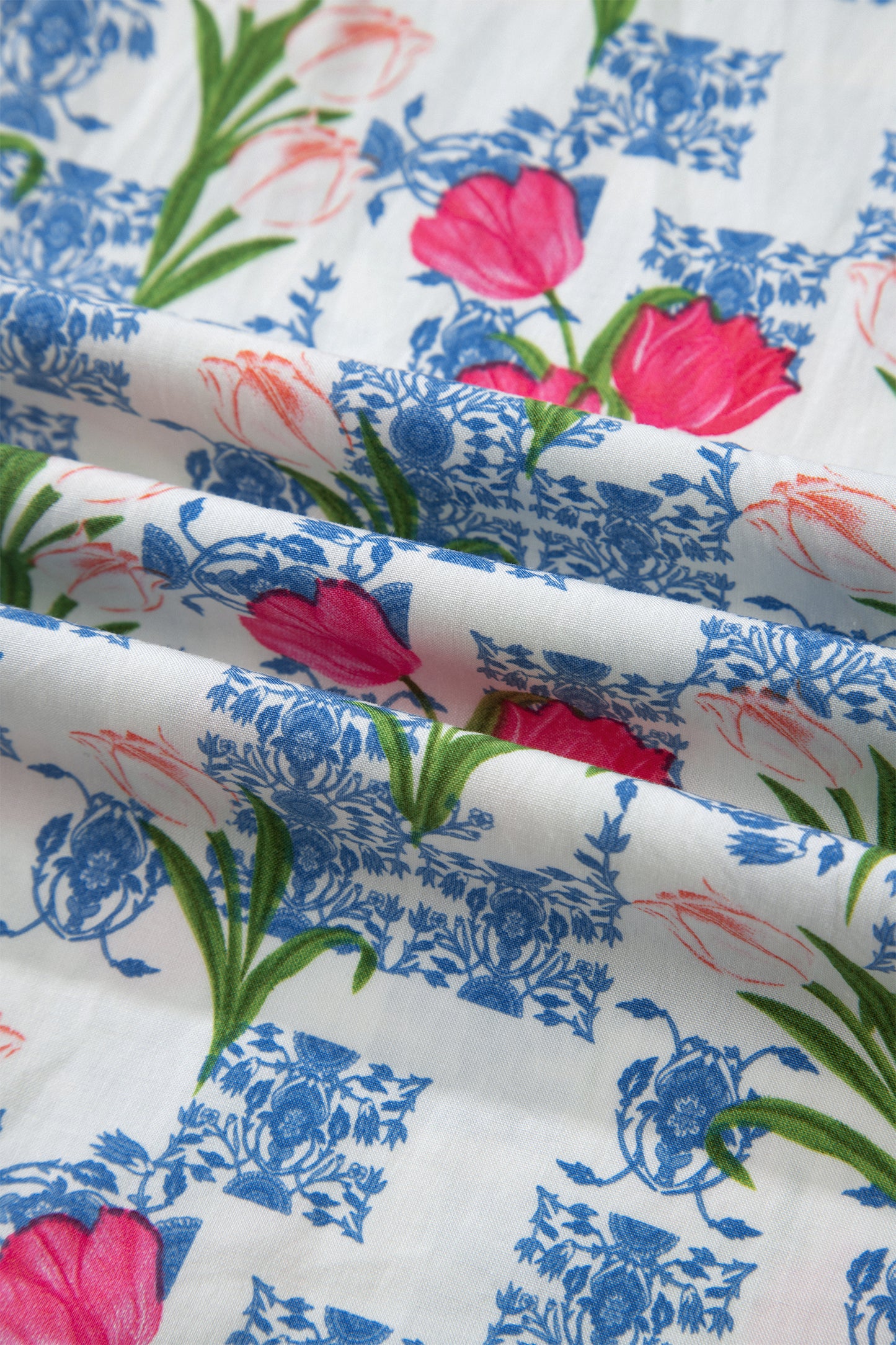 Rose Floral Print Color Block Striped Trim Flutter Sleeve Half Button Blouse-Tops/Blouses & Shirts-[Adult]-[Female]-2022 Online Blue Zone Planet