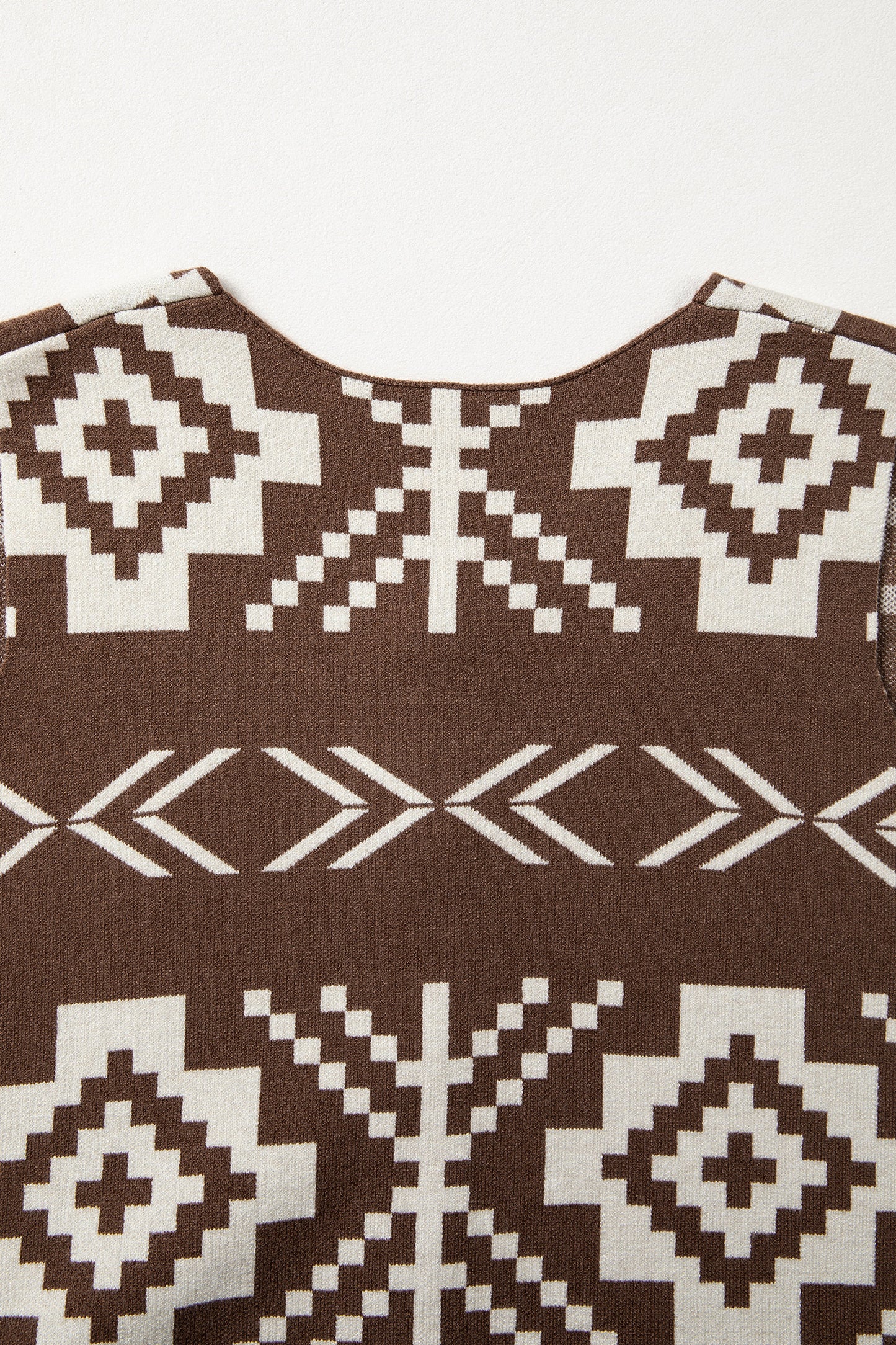 Brown Southwestern Aztec Button Square Neck Sweater Vest-Sweaters & Cardigans/Sweater Vests-[Adult]-[Female]-2022 Online Blue Zone Planet