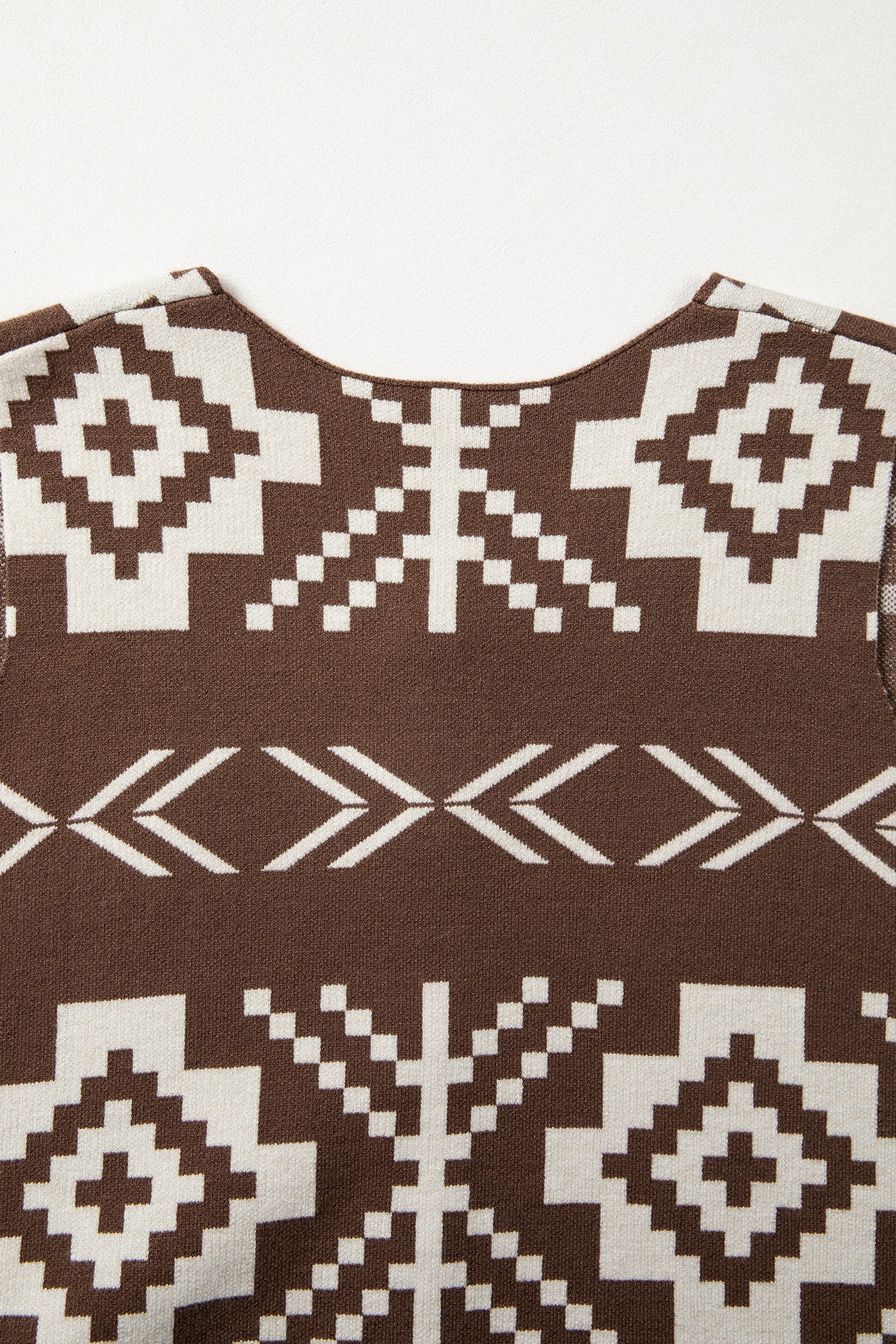 Brown Southwestern Aztec Button Square Neck Sweater Vest-Sweaters & Cardigans/Sweater Vests-[Adult]-[Female]-2022 Online Blue Zone Planet