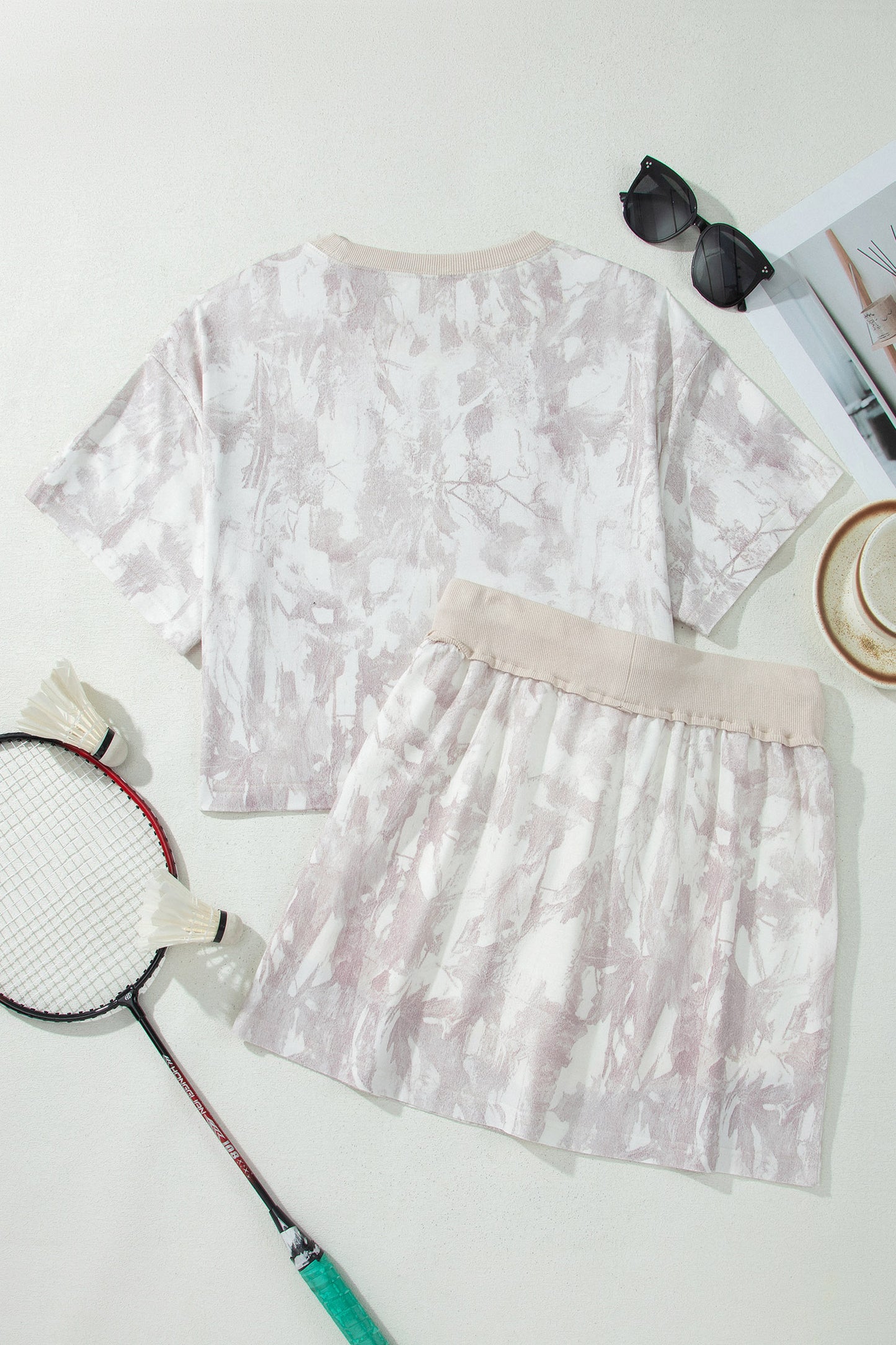 Gray Woodland Camo Print Raw Edge Cropped Top Skirt Set-Two Piece Sets/Two Piece Dresses-[Adult]-[Female]-2022 Online Blue Zone Planet