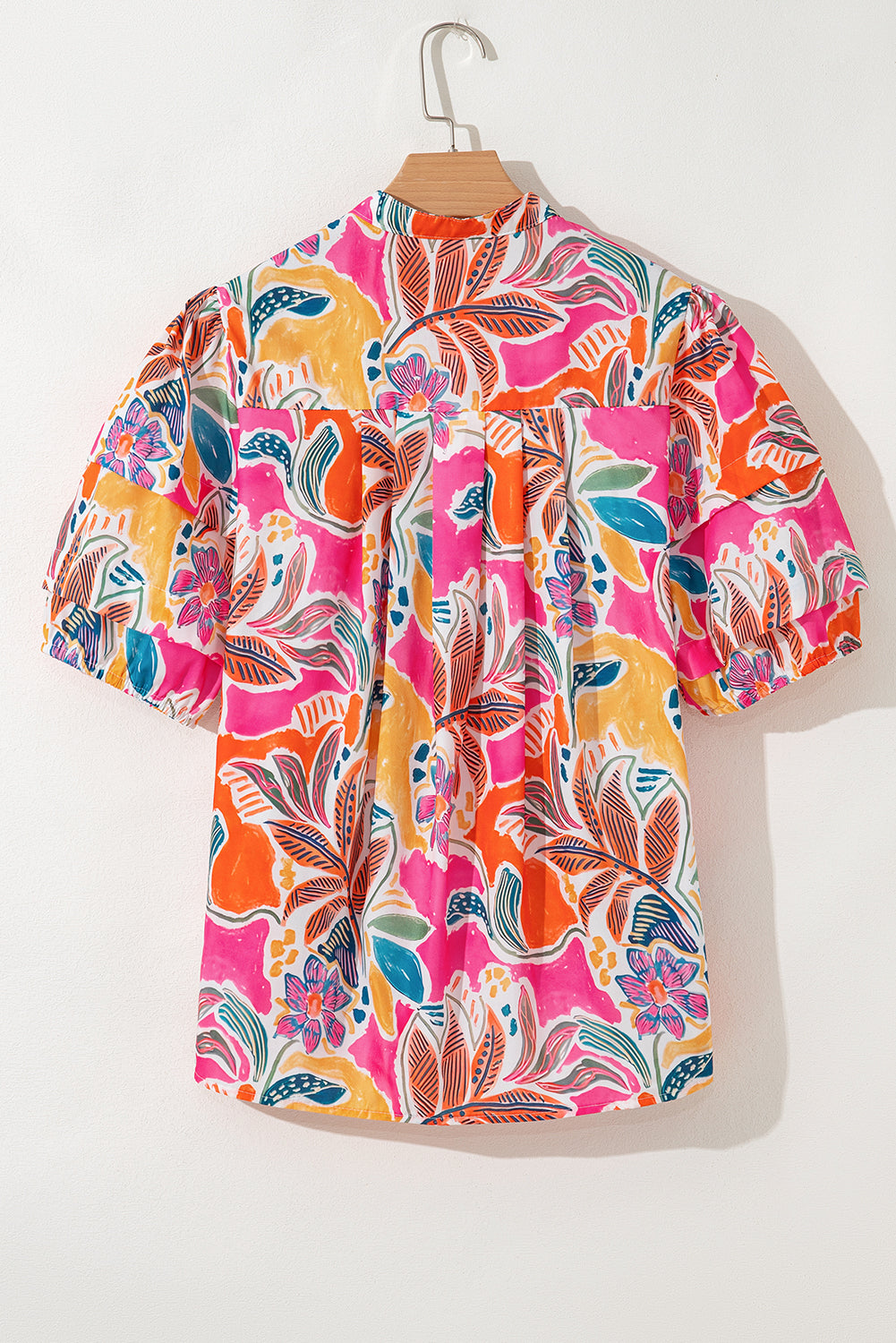 Rose Tropical Vacation Vibe Printed Button Up Short Sleeve Shirt-Tops/Blouses & Shirts-[Adult]-[Female]-2022 Online Blue Zone Planet