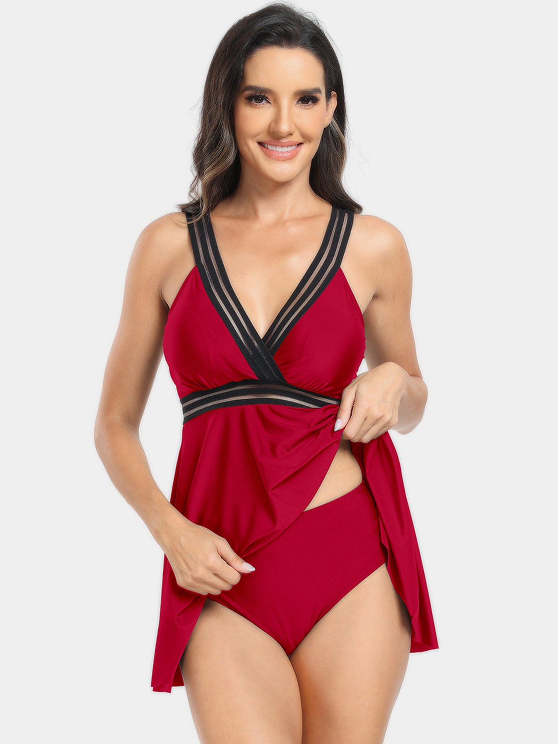 Blue Zone Planet | Surplice Wide Strap Two-Piece Swim Set-TOPS / DRESSES-[Adult]-[Female]-Scarlet-S-2022 Online Blue Zone Planet