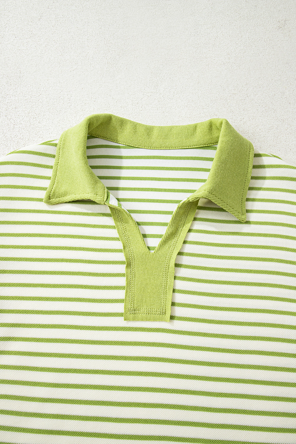 Green Stripe Collared V Neck Drop Shoulder Pullover and Skort 2pcs Outfit-Two Piece Sets/Two Piece Dresses-[Adult]-[Female]-2022 Online Blue Zone Planet