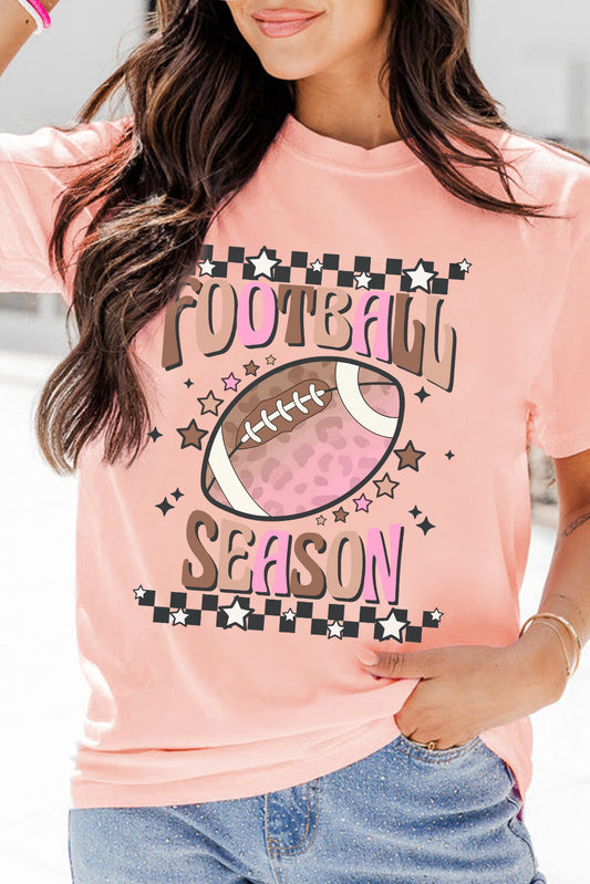 Pink FOOTBALL SEASON Graphic Game Day T Shirt-Graphic/Graphic Tees-[Adult]-[Female]-Pink-S-2022 Online Blue Zone Planet