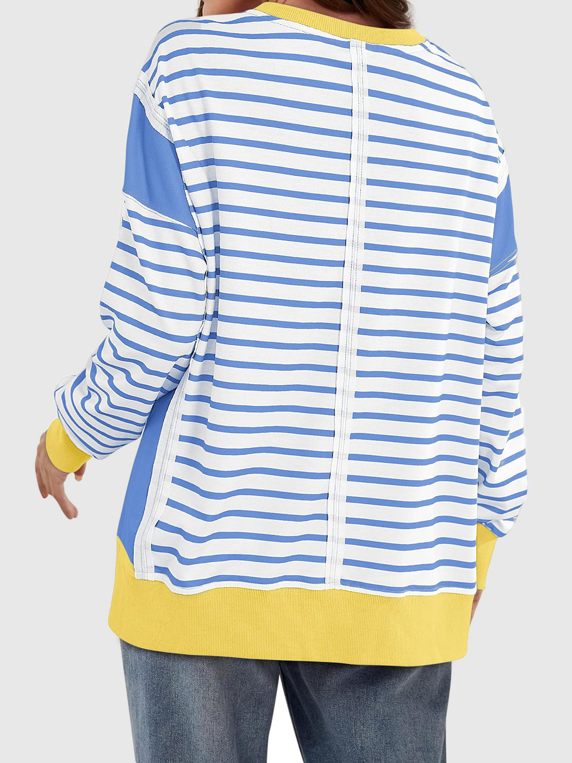 Slit Exposed Seam Striped Long Sleeve Sweatshirt-TOPS / DRESSES-[Adult]-[Female]-2022 Online Blue Zone Planet