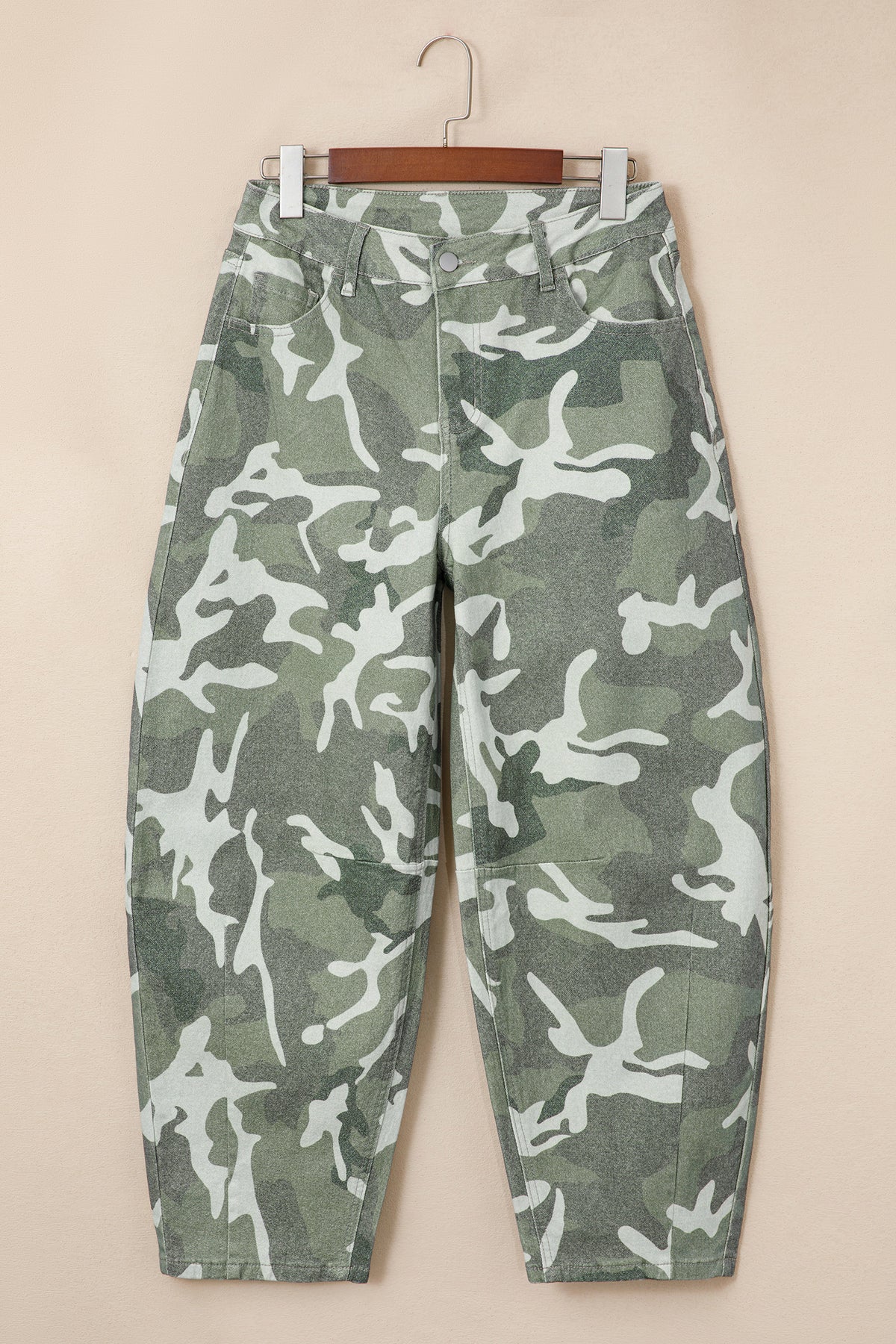Green Camo Print Button Fly Straight Leg Ankle Length Jeans-Bottoms/Jeans-[Adult]-[Female]-2022 Online Blue Zone Planet