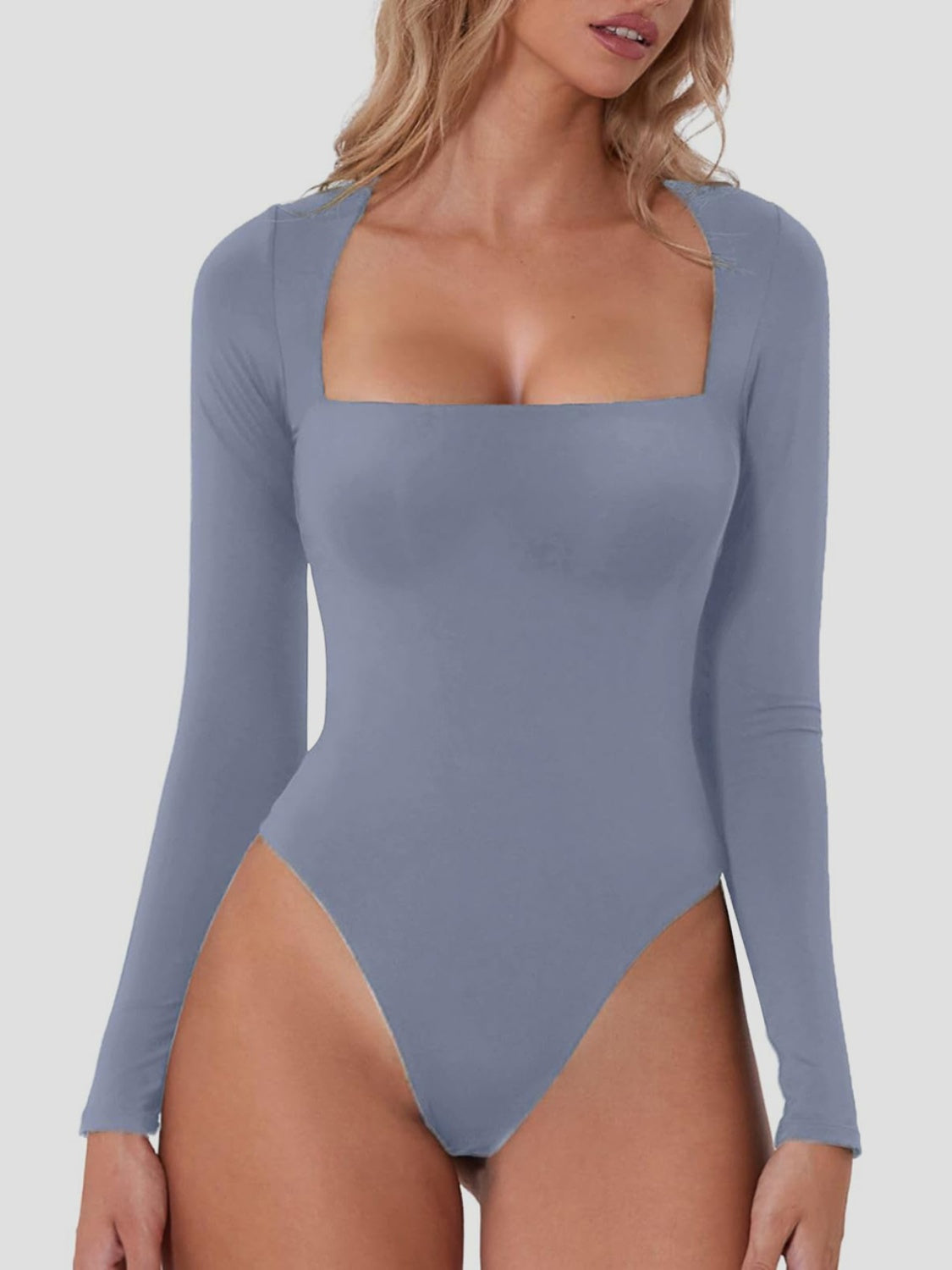 Square Neck Long Sleeve Bodysuit-TOPS / DRESSES-[Adult]-[Female]-Light Blue-S-2022 Online Blue Zone Planet