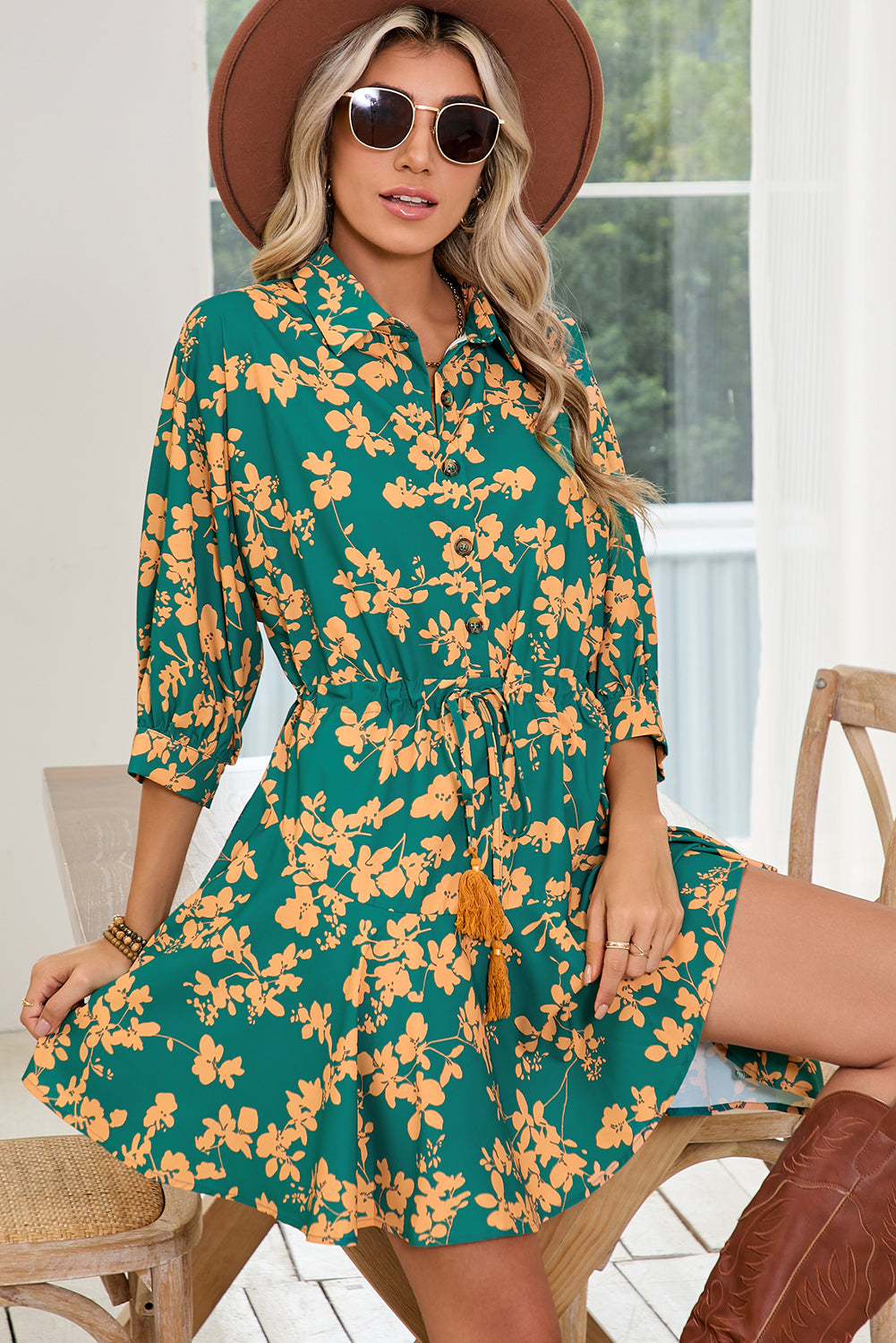 Pink Floral Print Drawstring Flowy Short Dress-20% OFF-[Adult]-[Female]-2022 Online Blue Zone Planet