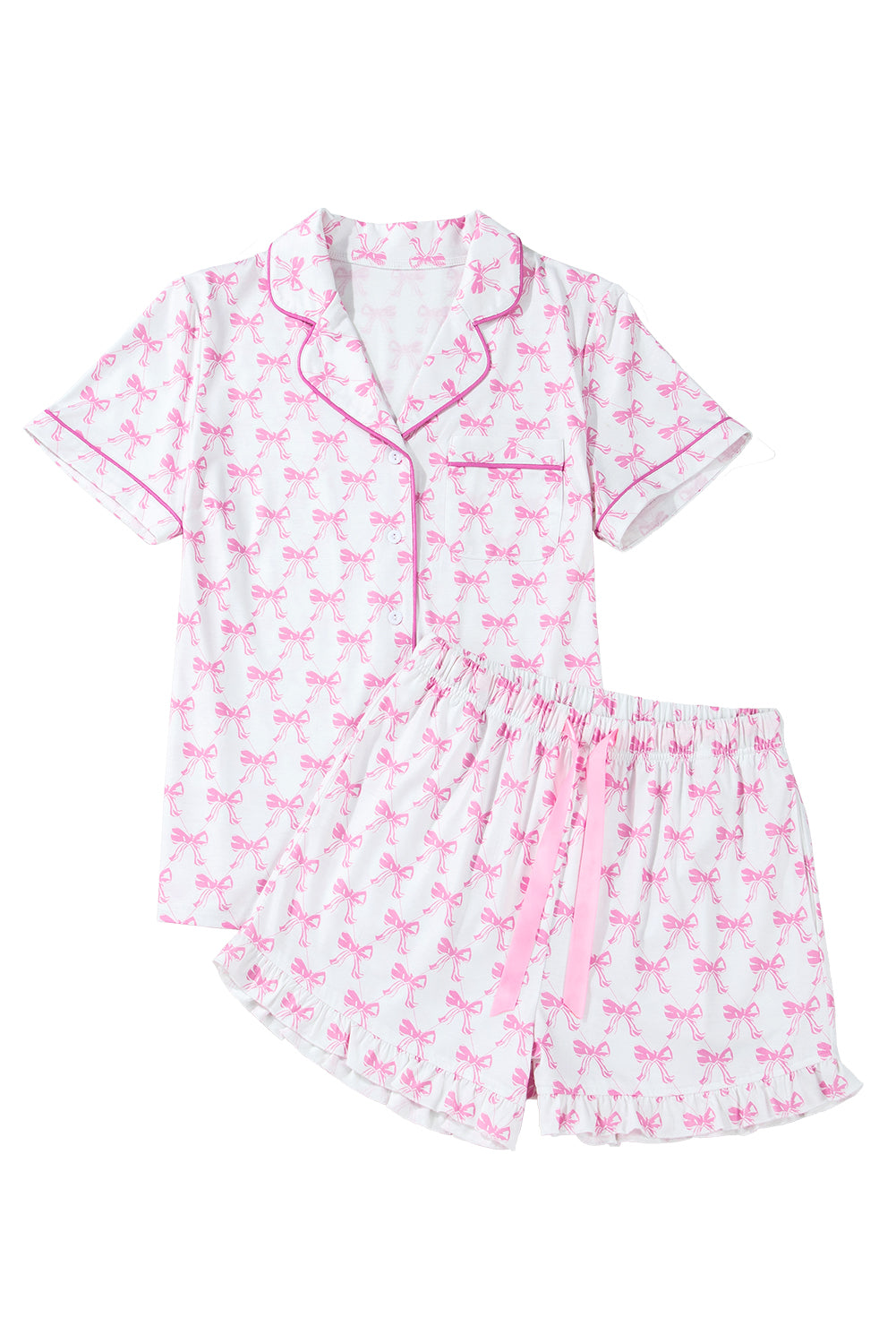 Green St Patricks Day Clover Print Shirt and Ruffle Hem Shorts Pajama Set-Loungewear Set-[Adult]-[Female]-2022 Online Blue Zone Planet