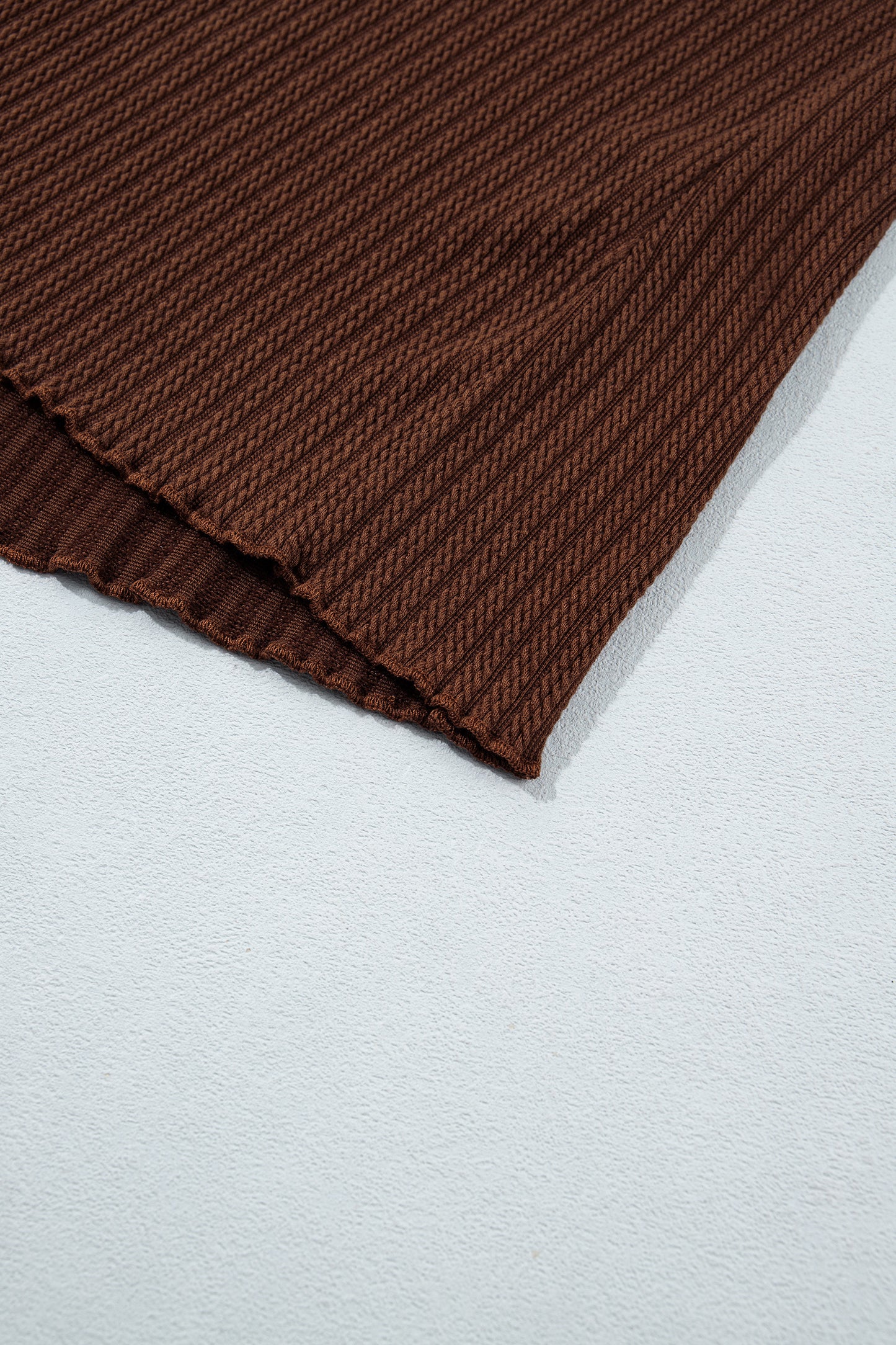 Dark Brown Textured Ribbed Knit Lettuce Trim 2pcs Lounge Set-Loungewear & Sleepwear/Loungewear-[Adult]-[Female]-2022 Online Blue Zone Planet
