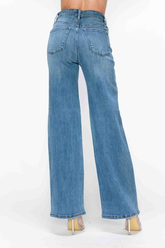 Blue Zone Planet | bytos Full Size High Rise Wide Leg Jeans with Pockets-BOTTOMS SIZES SMALL MEDIUM LARGE-[Adult]-[Female]-2022 Online Blue Zone Planet