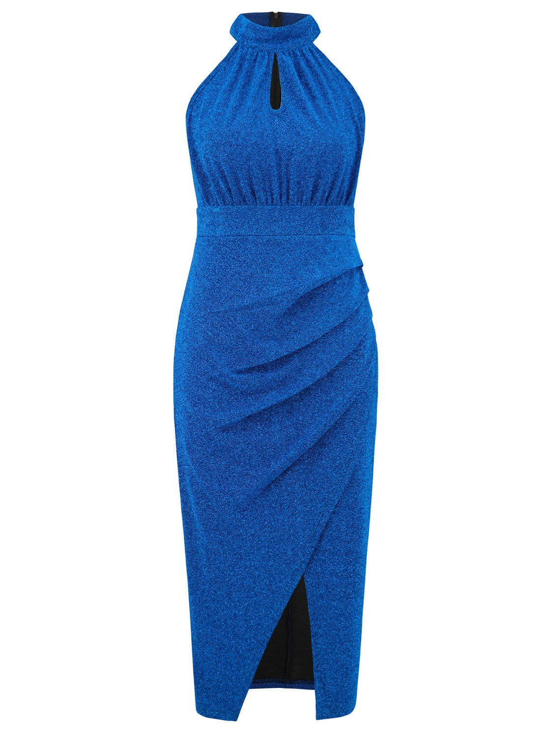 Blue Zone Planet | Slit Ruched Mock Neck Sleeveless Dress-TOPS / DRESSES-[Adult]-[Female]-2022 Online Blue Zone Planet