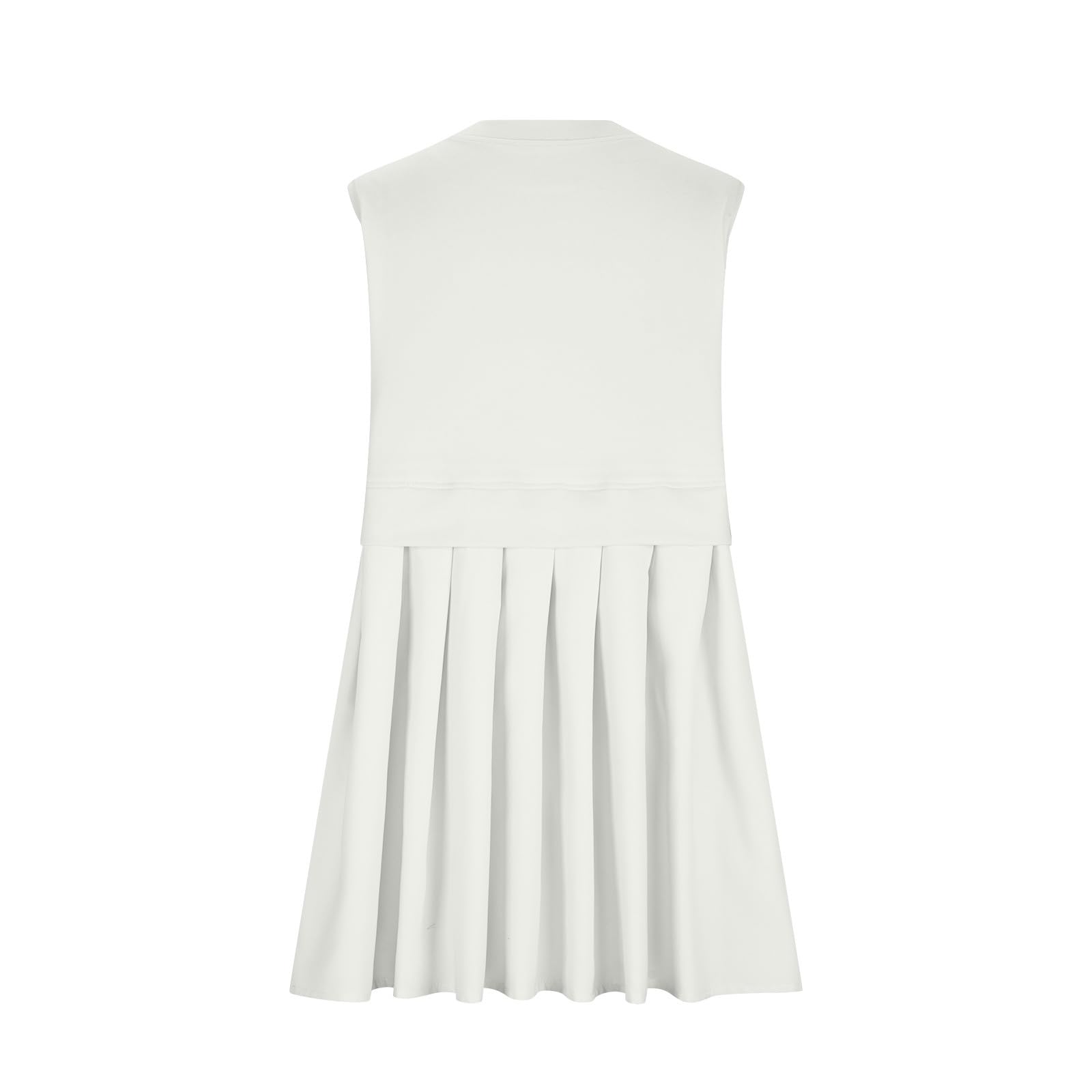 Pleated Round Neck Sleeveless Mini Dress-TOPS / DRESSES-[Adult]-[Female]-Ivory-S-2022 Online Blue Zone Planet