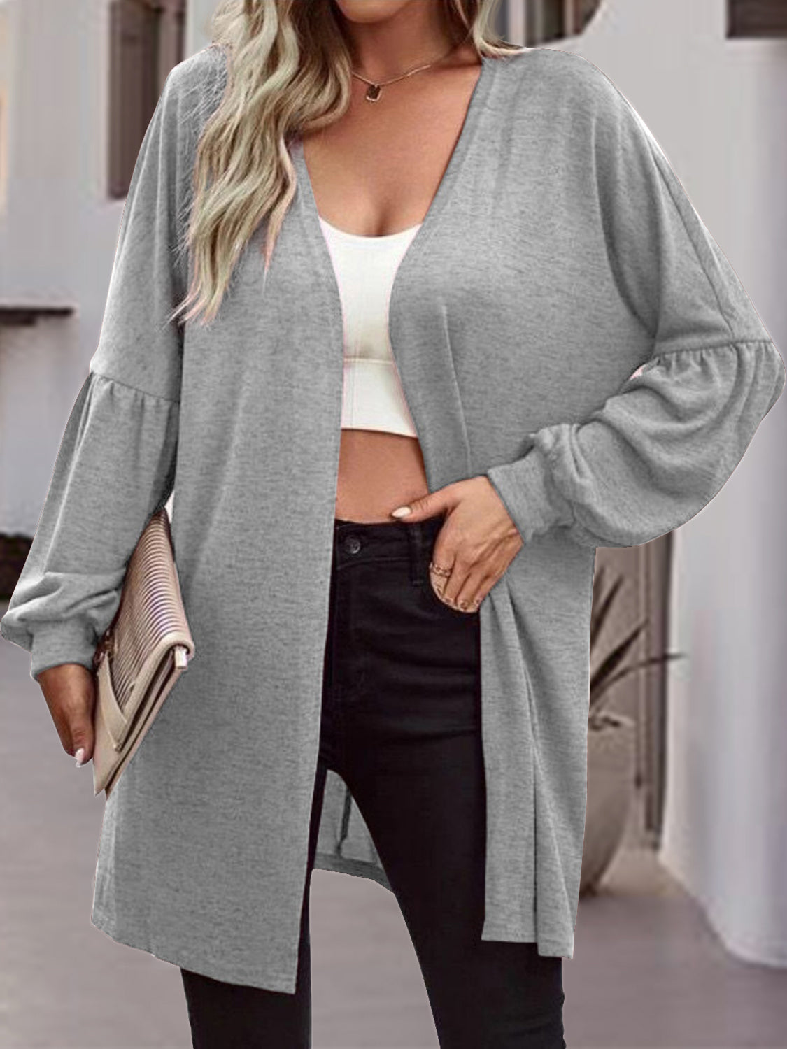 Open Front Long Sleeve Cardigan-TOPS / DRESSES-[Adult]-[Female]-Gray-S-2022 Online Blue Zone Planet