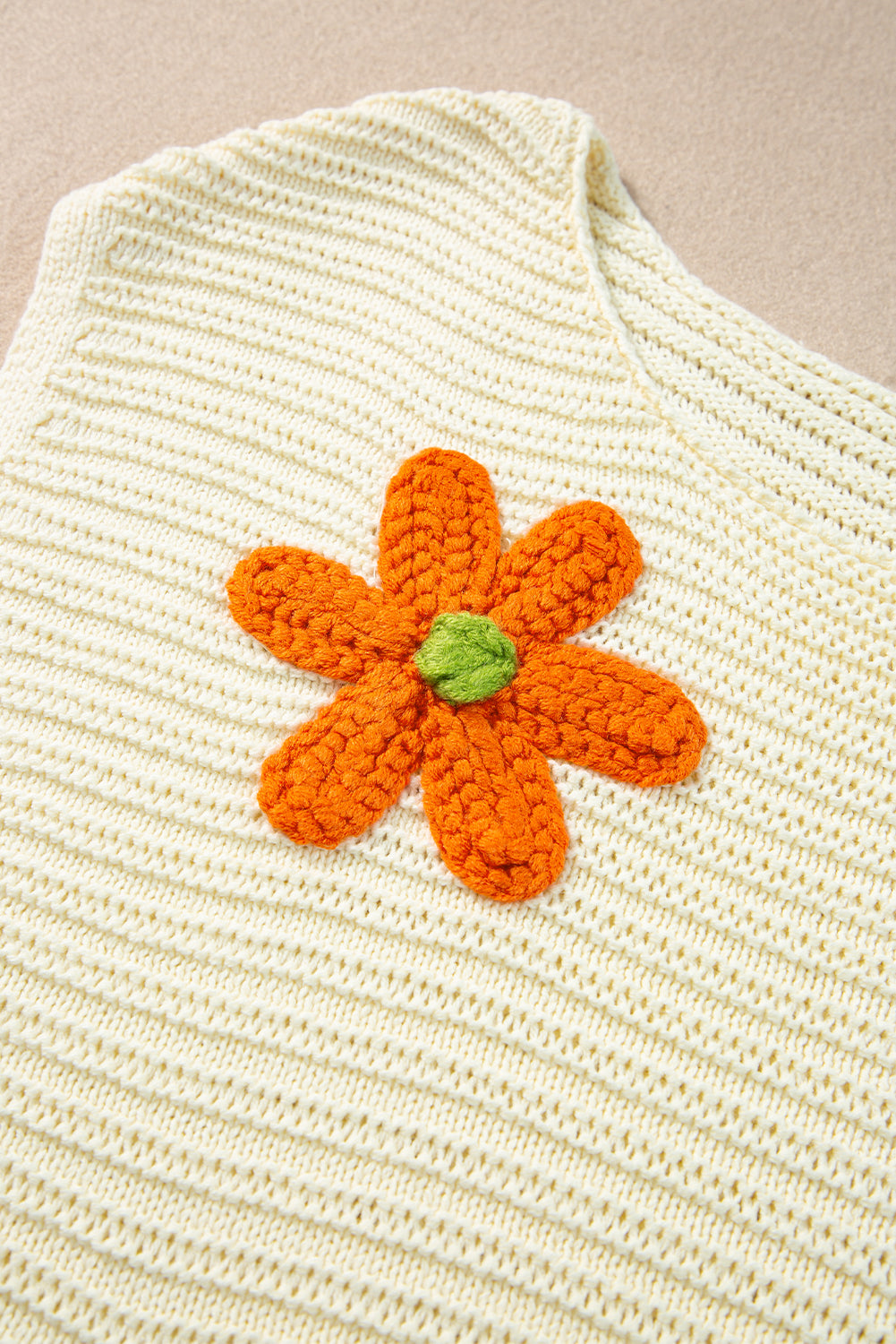 White Flower Crochet Round Neck Knitted Top-Sweaters & Cardigans/Short Sleeve Sweaters-[Adult]-[Female]-2022 Online Blue Zone Planet