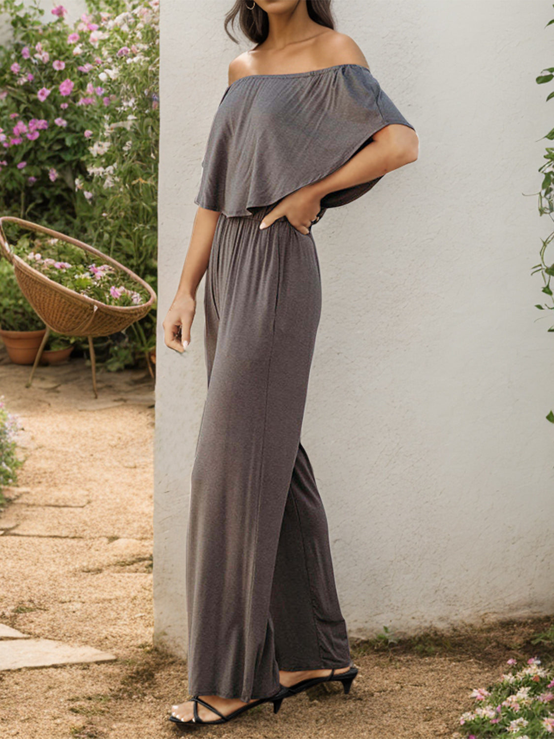 Off-Shoulder Wide Leg Jumpsuit-TOPS / DRESSES-[Adult]-[Female]-2022 Online Blue Zone Planet