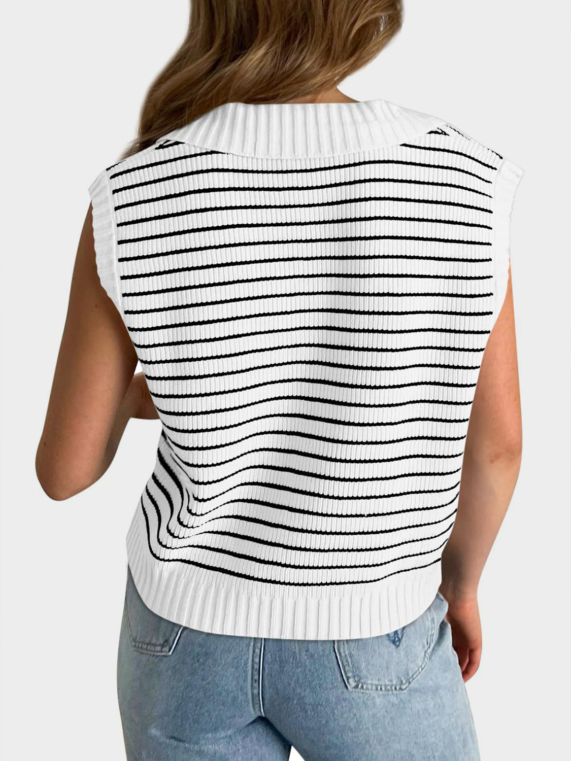 Blue Zone Planet | Mandy Collared Neck Striped Sweater Vest-TOPS / DRESSES-[Adult]-[Female]-2022 Online Blue Zone Planet