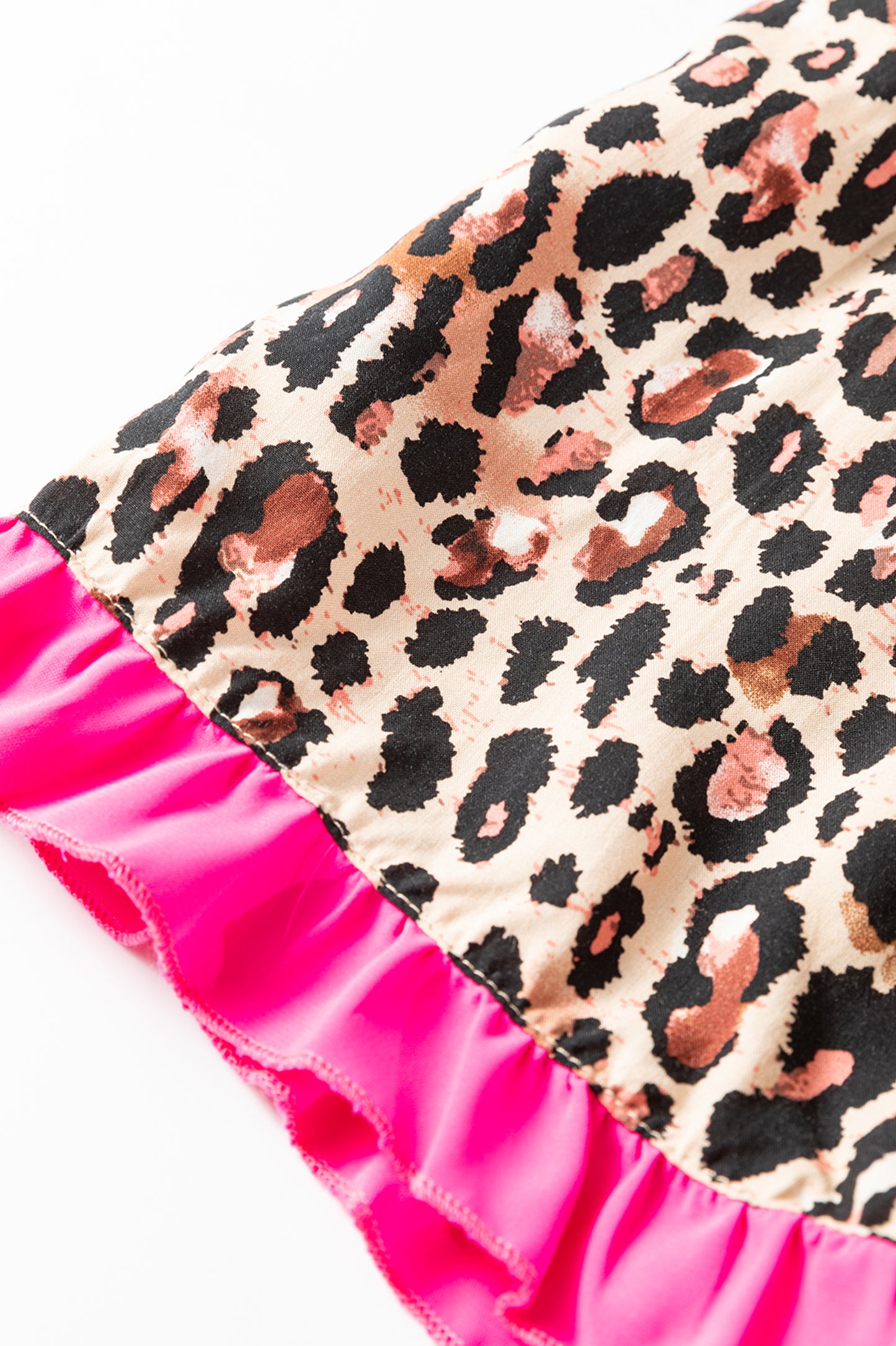 Light French Beige Leopard Print Contrast Trim Long Sleeve Shirt Drawstring Ruffle Hem Short Set-Two Piece Sets/Short Sets-[Adult]-[Female]-2022 Online Blue Zone Planet