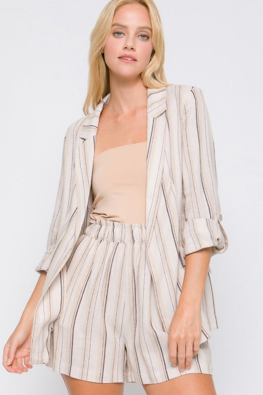 Love Tree Linen Woven Striped Blazer-TOPS / DRESSES-[Adult]-[Female]-Mocha-S-2022 Online Blue Zone Planet