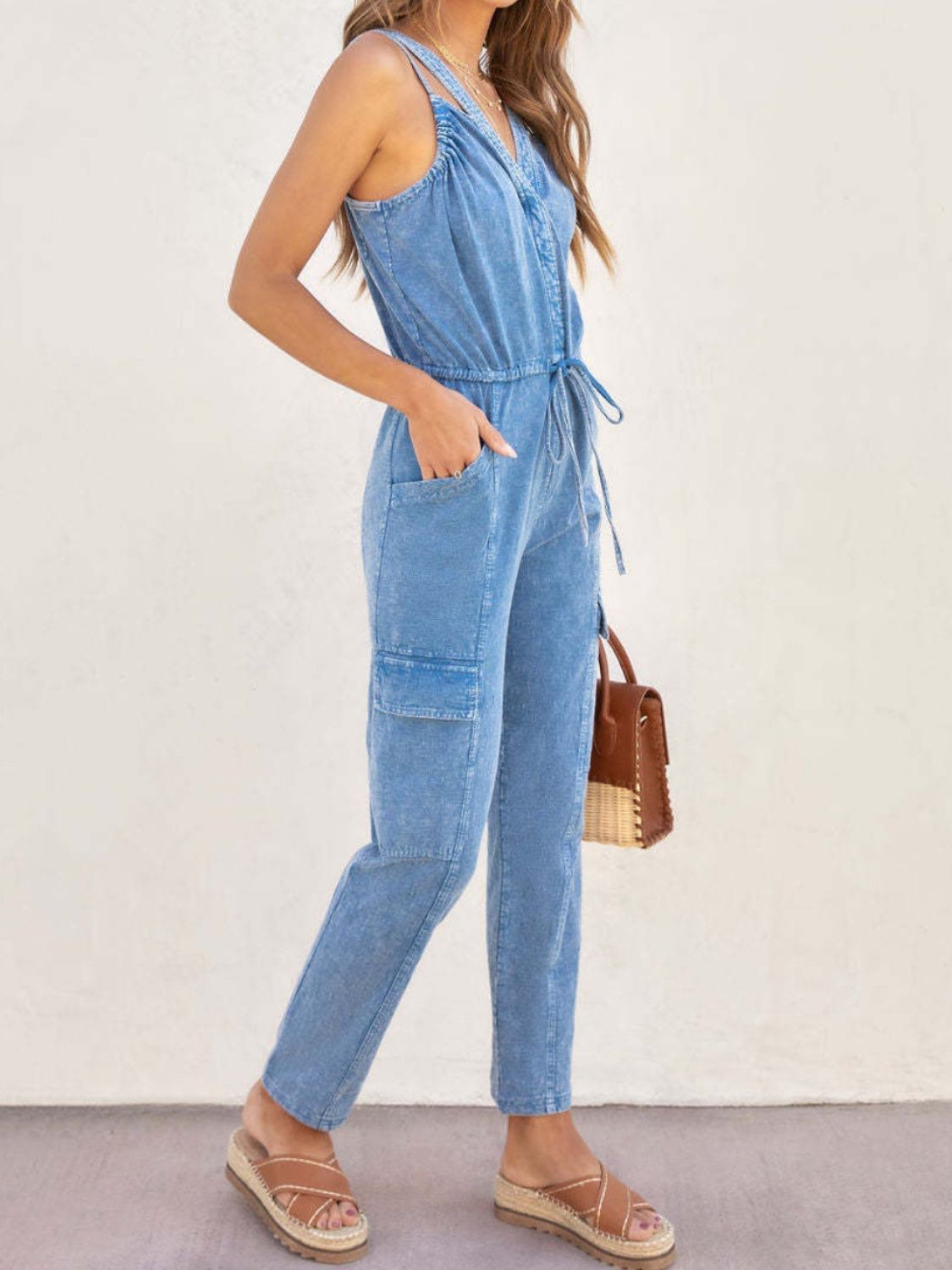 V-Neck Sleeveless Denim Jumpsuit-TOPS / DRESSES-[Adult]-[Female]-2022 Online Blue Zone Planet