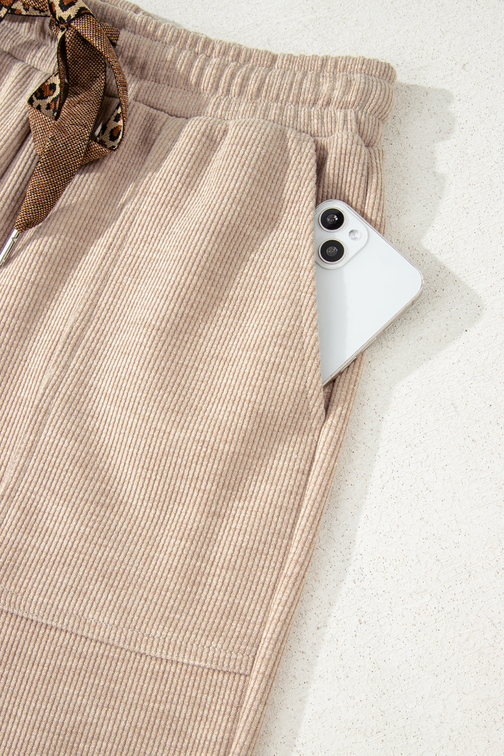 Gray Morn Corduroy Leopard Drawstring High Waist Trousers-TOPS / DRESSES-[Adult]-[Female]-2022 Online Blue Zone Planet