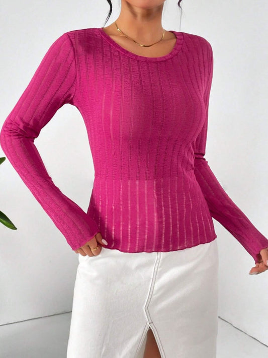 Round Neck Long Sleeve T-Shirt-TOPS / DRESSES-[Adult]-[Female]-Deep Rose-S-2022 Online Blue Zone Planet