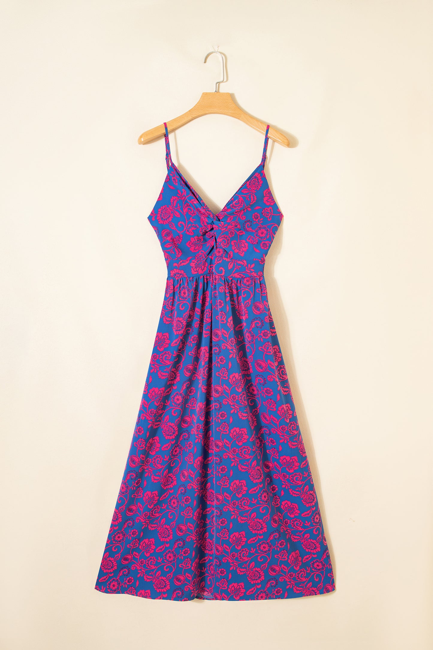 Blue Floral Print Twisted V Neck Tied Backless Maxi Dress-TOPS / DRESSES-[Adult]-[Female]-2022 Online Blue Zone Planet
