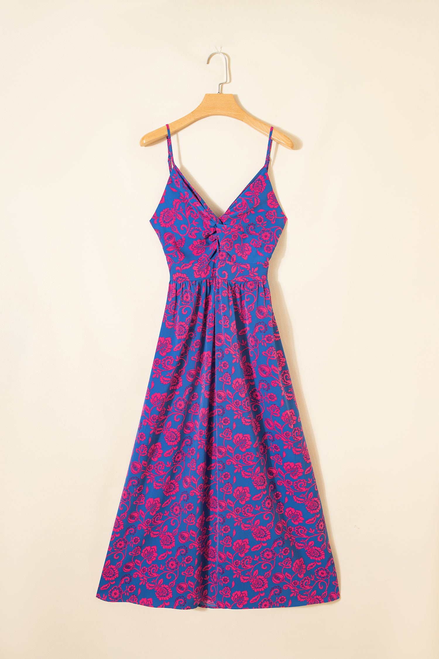 Blue Floral Print Twisted V Neck Tied Backless Maxi Dress-TOPS / DRESSES-[Adult]-[Female]-2022 Online Blue Zone Planet