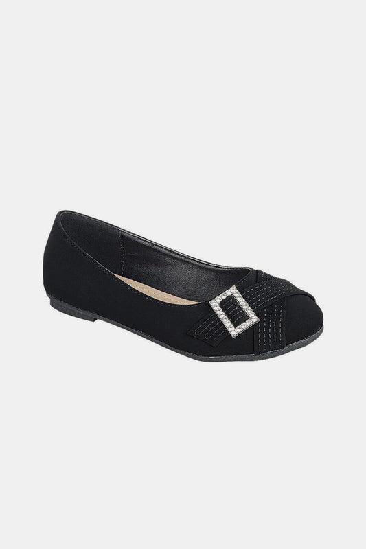 Blue Zone Planet | Forever Link Slip On Rhinestone Buckle Ballet Flats-SHOES-[Adult]-[Female]-Black-6-2022 Online Blue Zone Planet