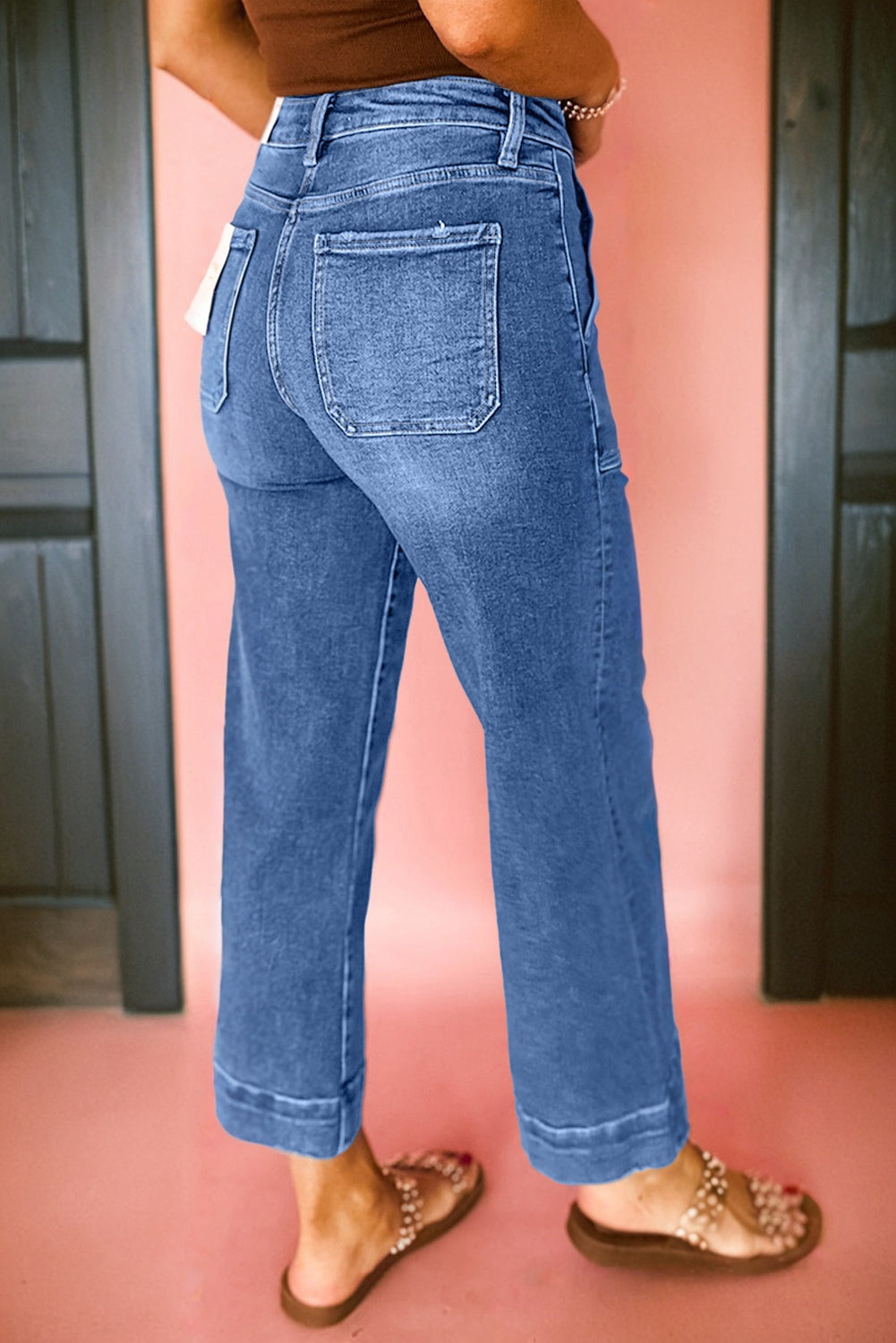 Sky Blue Cropped High Rise Wide Leg Jeans-Bottoms/Jeans-[Adult]-[Female]-2022 Online Blue Zone Planet